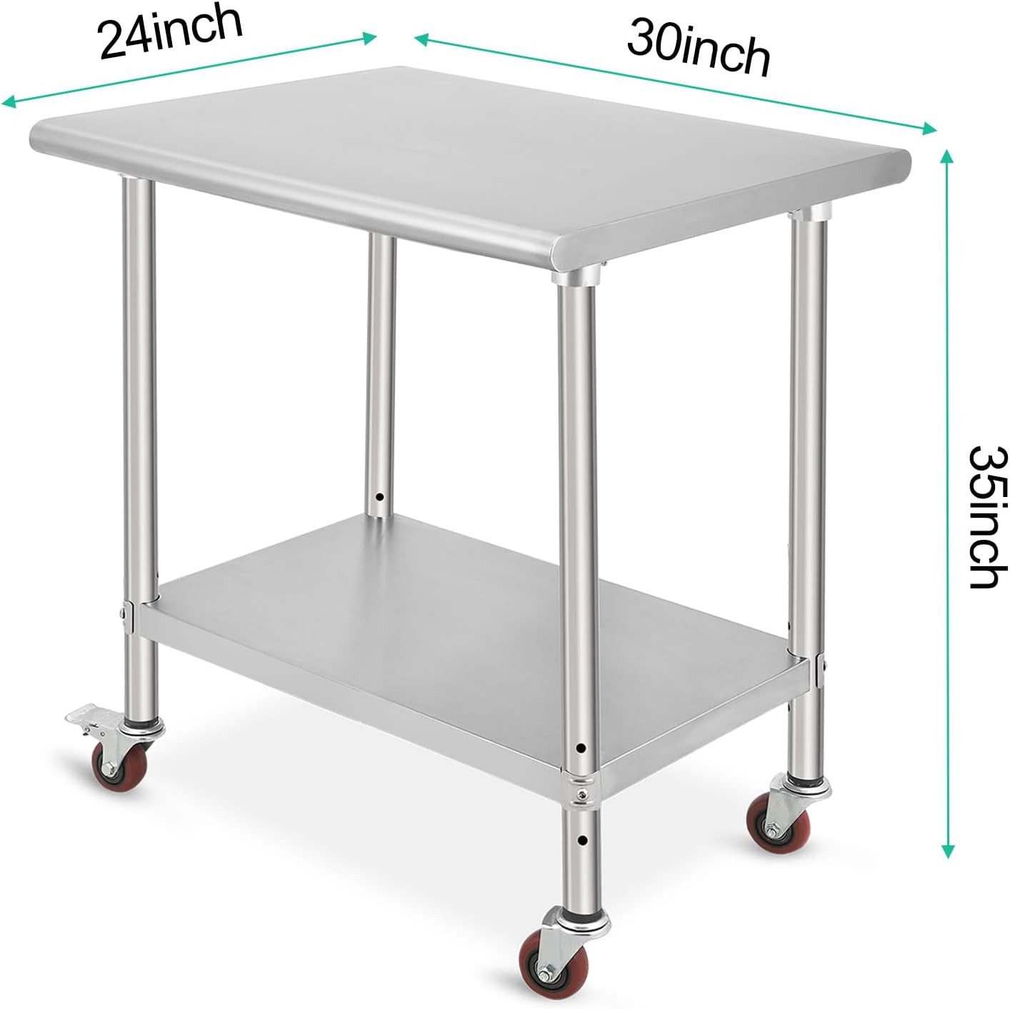 GarveeMore Arbeitstisch aus Edelstahl mit 3 Ablagen und Rollen,76x61x89cm, günstig online kaufen
