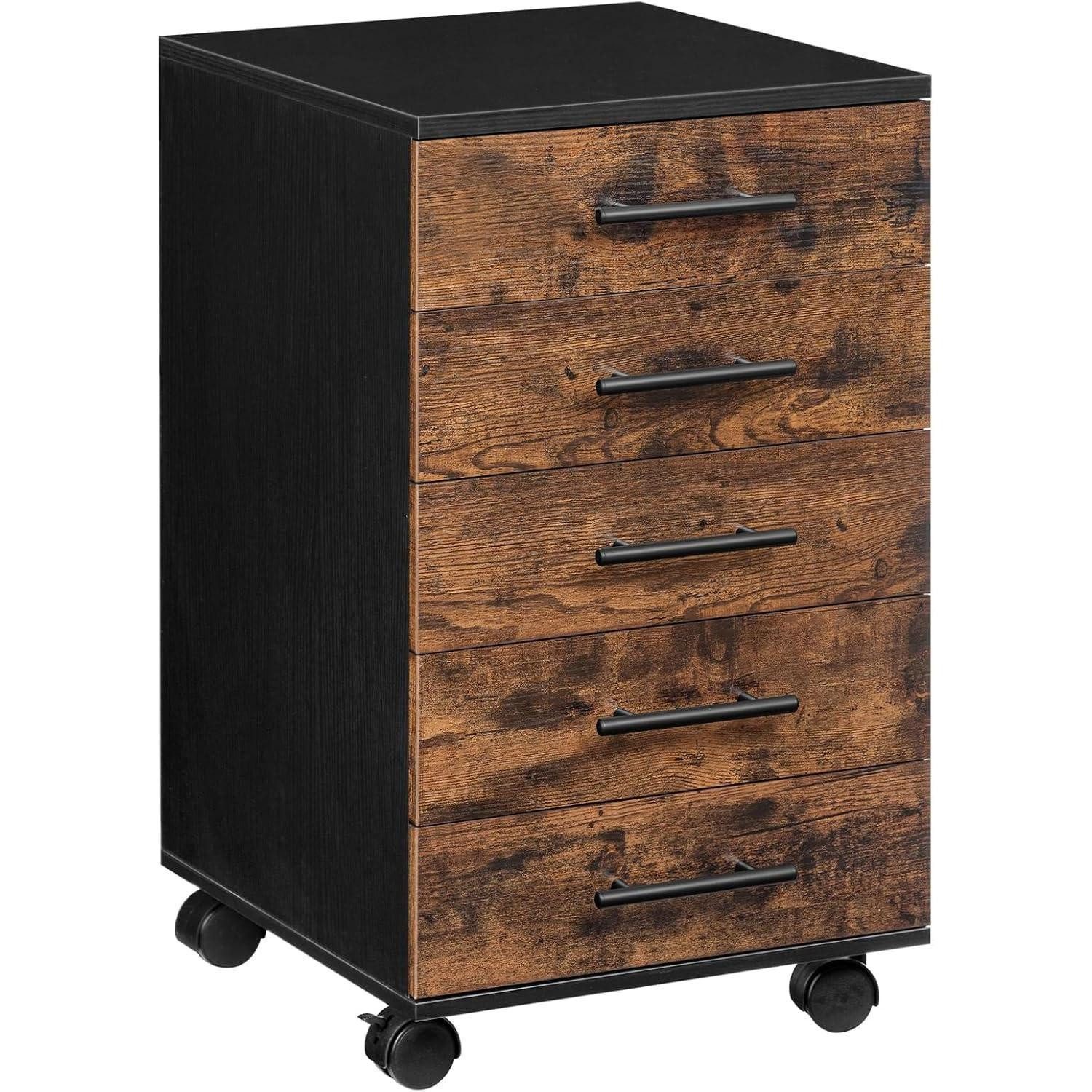 LuxusKollektion Rollcontainer Aktenschrank Rollcontainer 5 Schubladen Holz Büroschrank Dunkelbraun