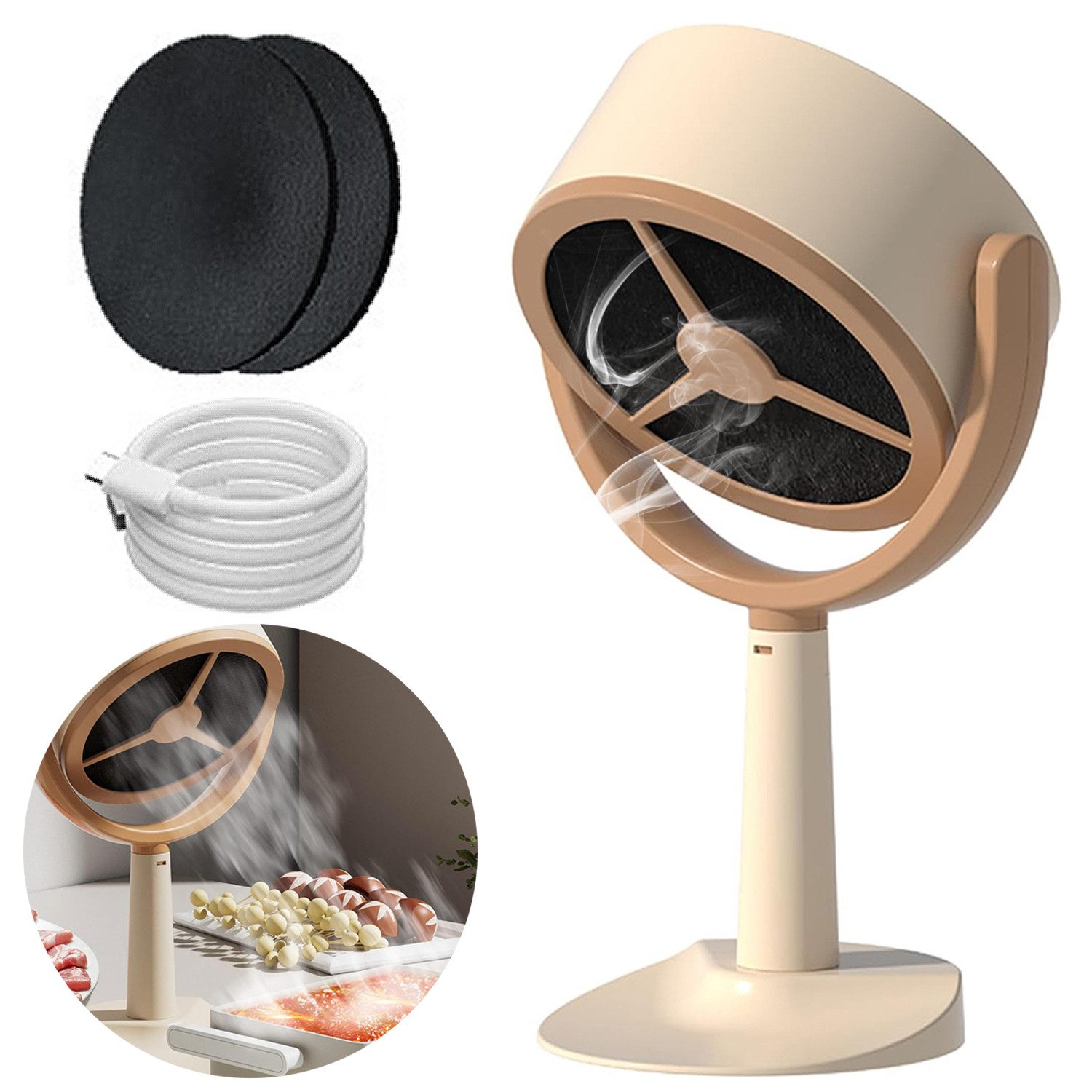 MOPUEA Absauganlage Wiederaufladbare Mini-Dunstabzugshaube 3000mAh USB-C Tragbar, (Mini-Dunstabzugshaube inkl. Filter und USB-C Ladekabel), 3000mAh Akku, 125° verstellbar, 2 Stufen, leise