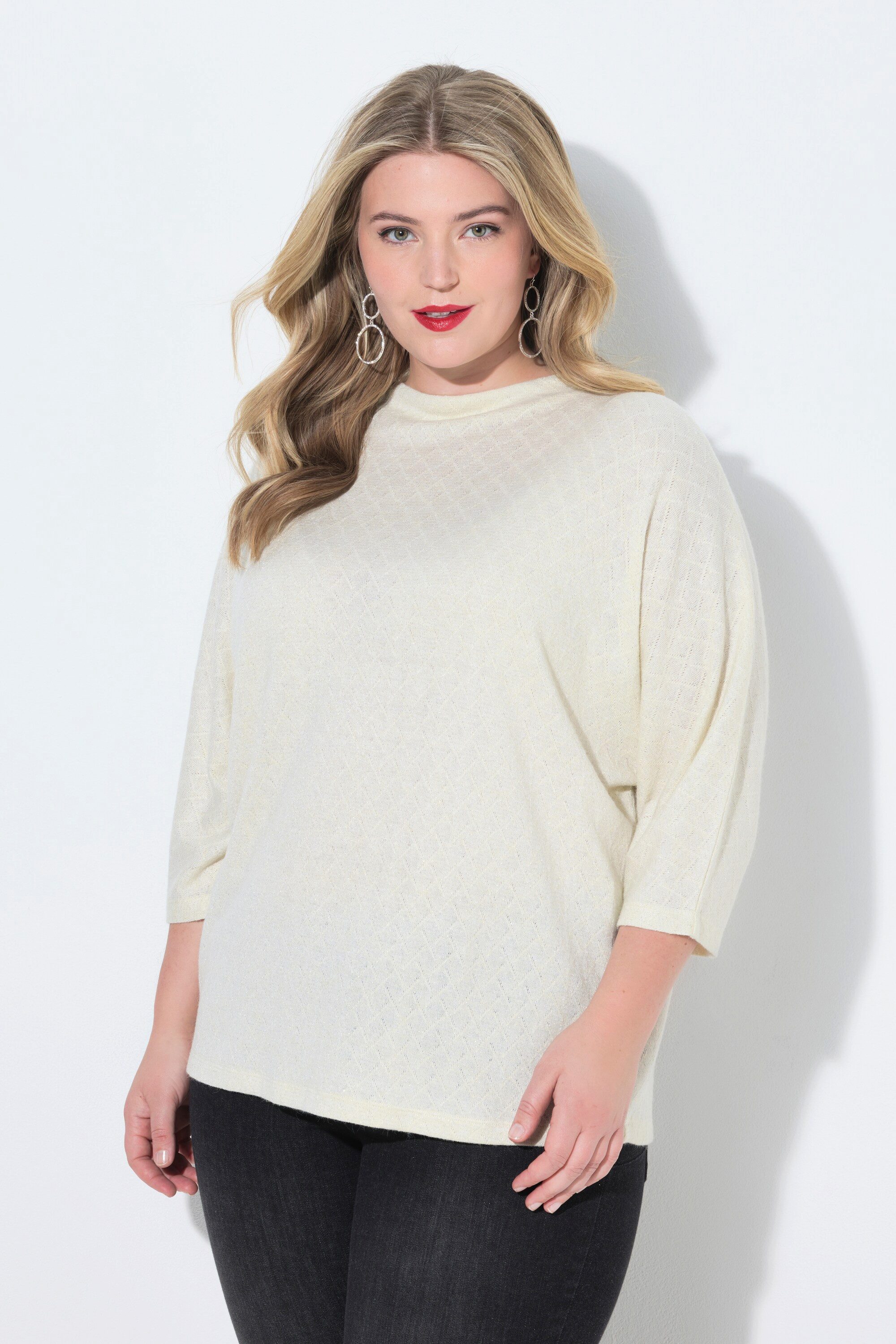 MIAMODA Jacquardpullover Pullover Rhomben-Struktur Glitzereffekt Stehkragen