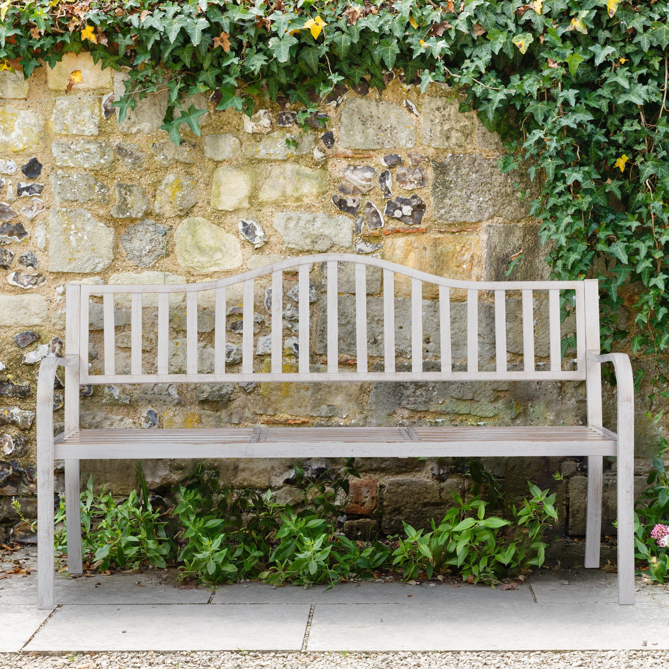 relaxdays Gartenbank mit Klapptisch, Weiß-Bronze günstig online kaufen