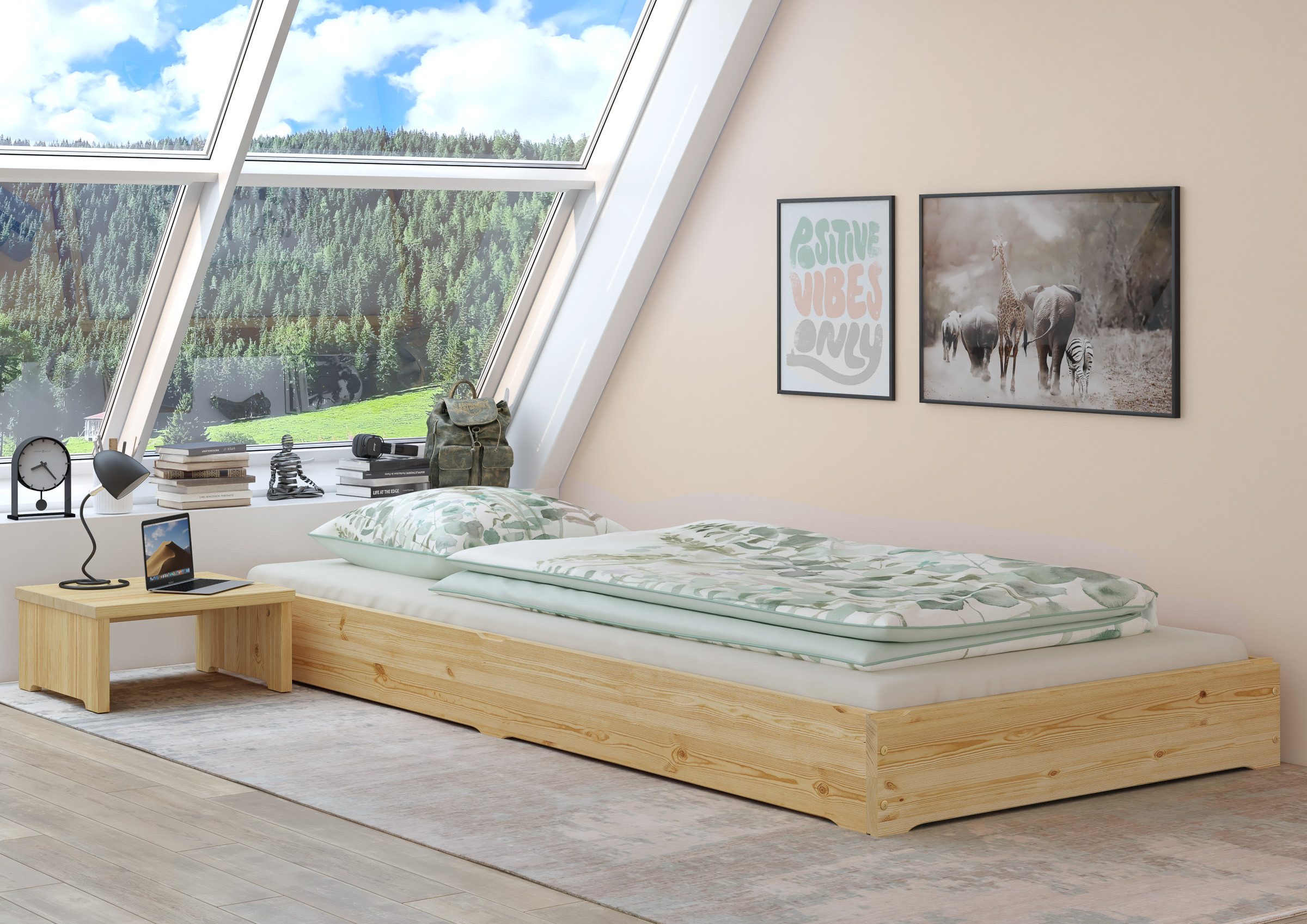 ERST-HOLZ Stapelbett Niederflurbett Massivholzbett Holzbett Kiefer 90 x 200 cm