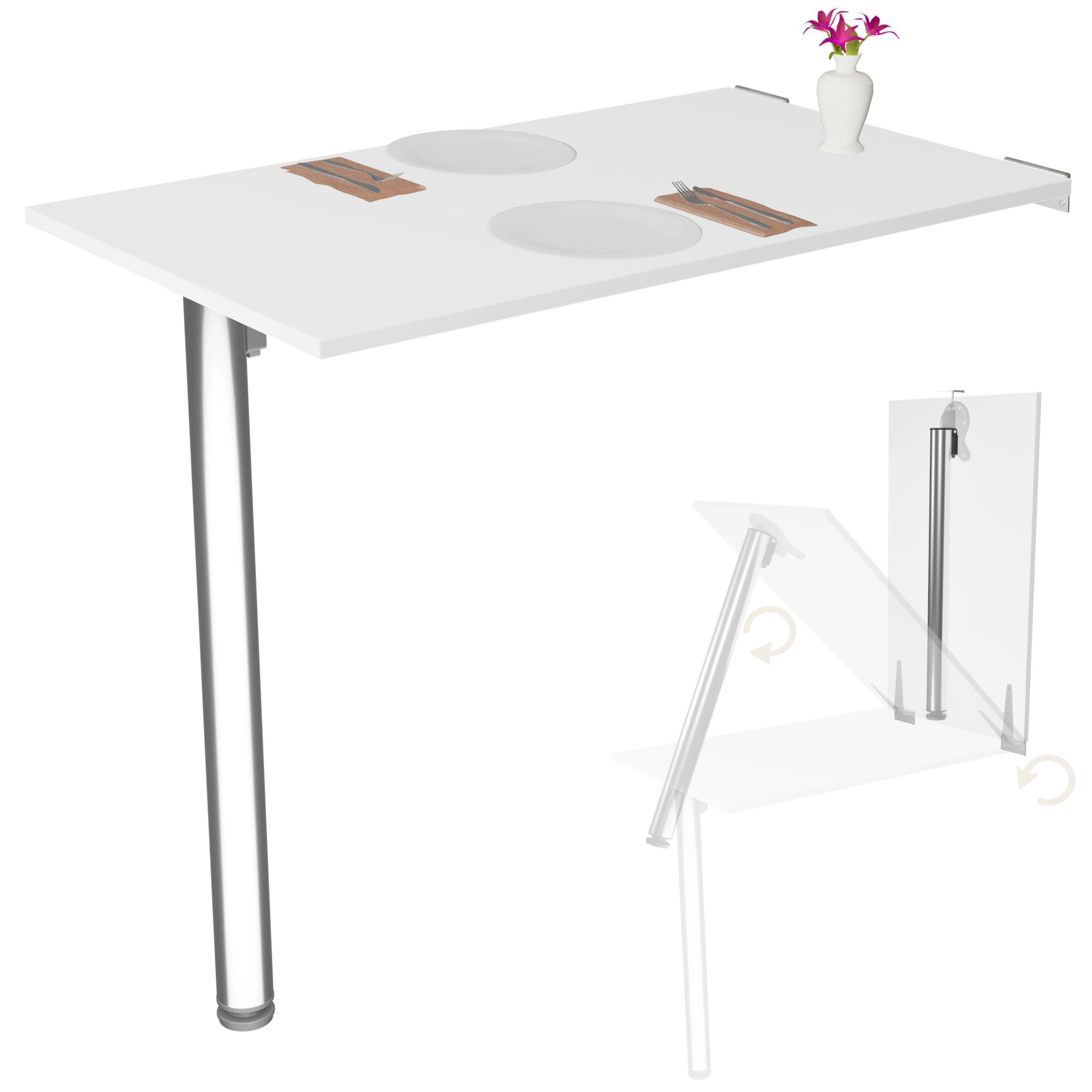 Superschön KDR Produktgestaltung Klapptisch 80x50 Tisch, Weiß Küchentisch Wand Wandklapptisch Esstisch Schreibtisch
