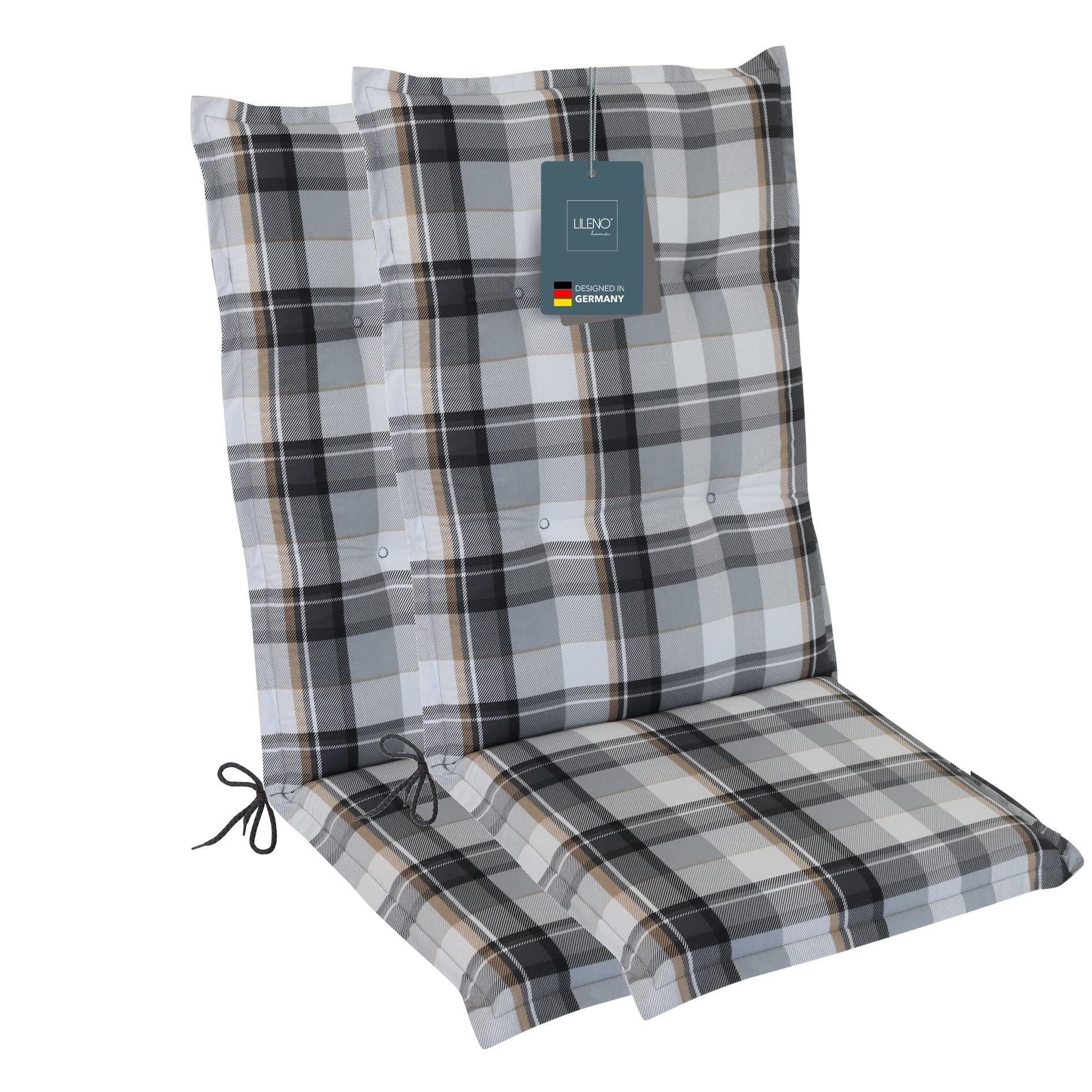 LILENO HOME Hochlehnerauflage Gartenstuhl Auflage, bequeme Sitzauflage für Gartenmöbel, Stuhlkissen, (2 St., 2er Set), Polsterauflage Karo Grau, Sitzpolster für Klappstühle