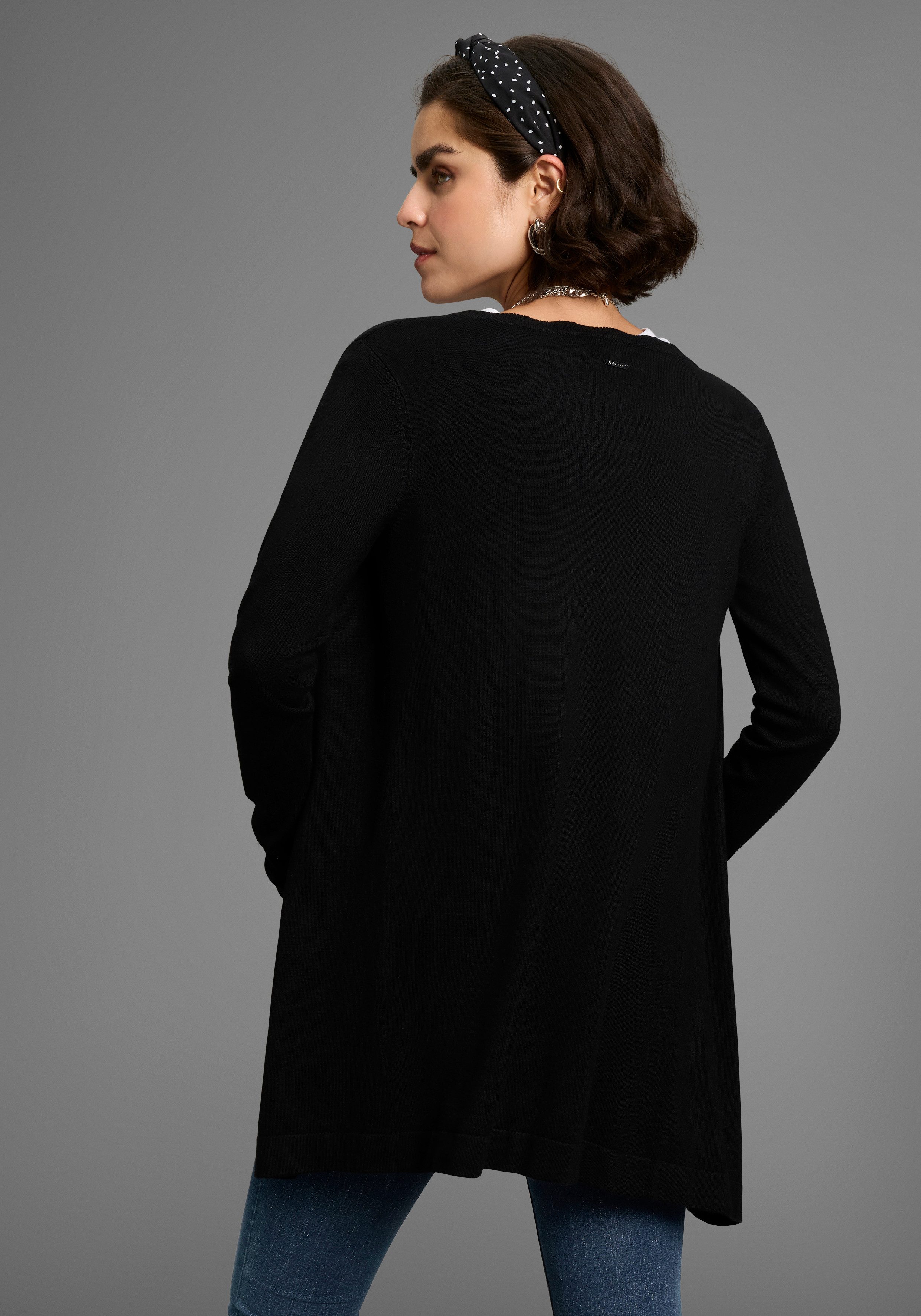 Laura Scott Strickjacke Feinstrick in Longform mit femininer Wellenkante günstig online kaufen