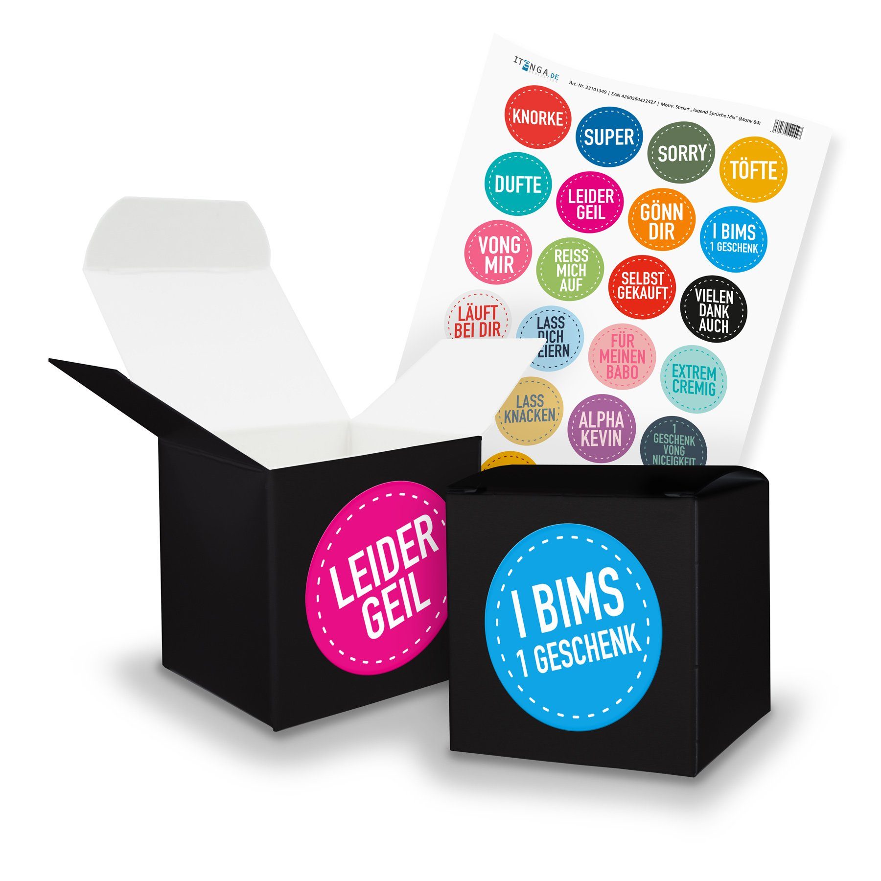 itenga Geschenkbox itenga SET Jugend Sprüche Mix (Motiv 84) 24x Würfel