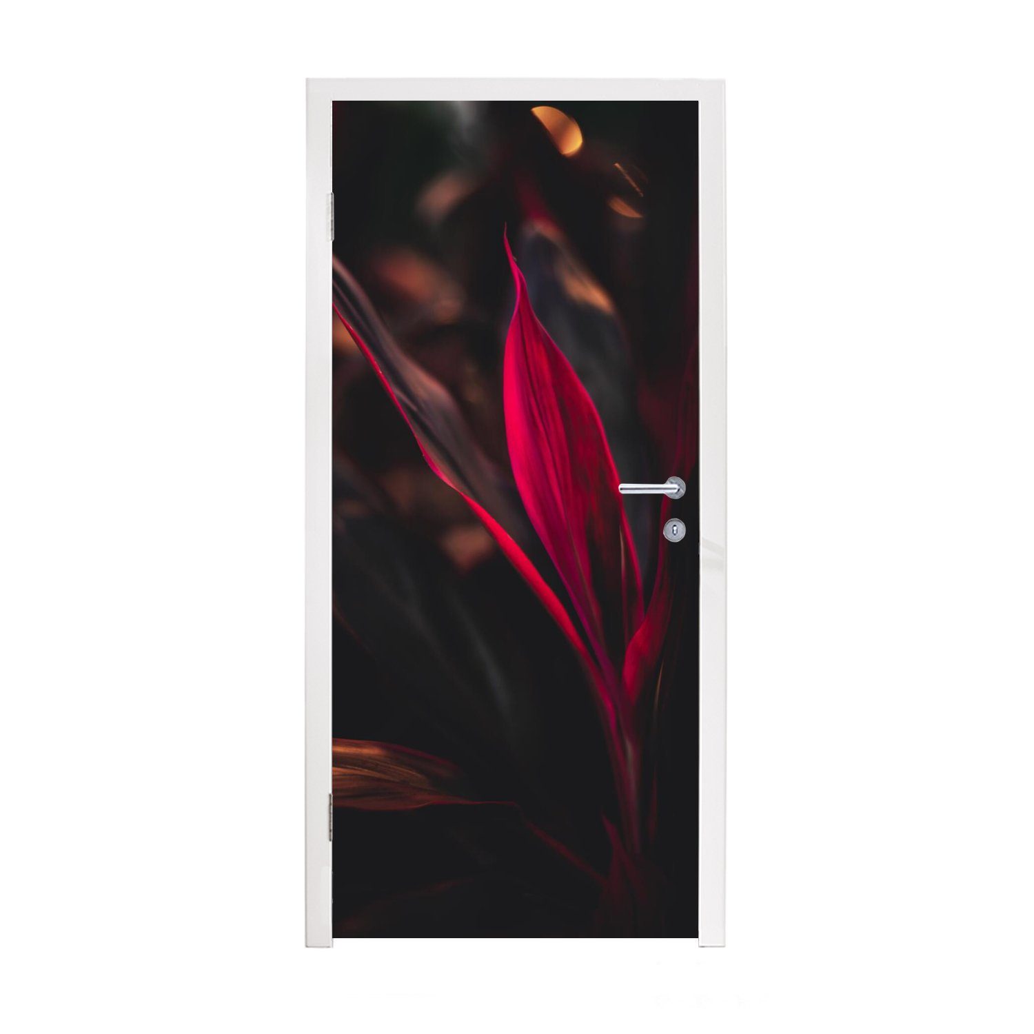 MuchoWow Türtapete Stilleben - Blätter - Pflanzen - Rot, Matt, bedruckt, (1 St), Fototapete für Tür, Türaufkleber, 75x205 cm