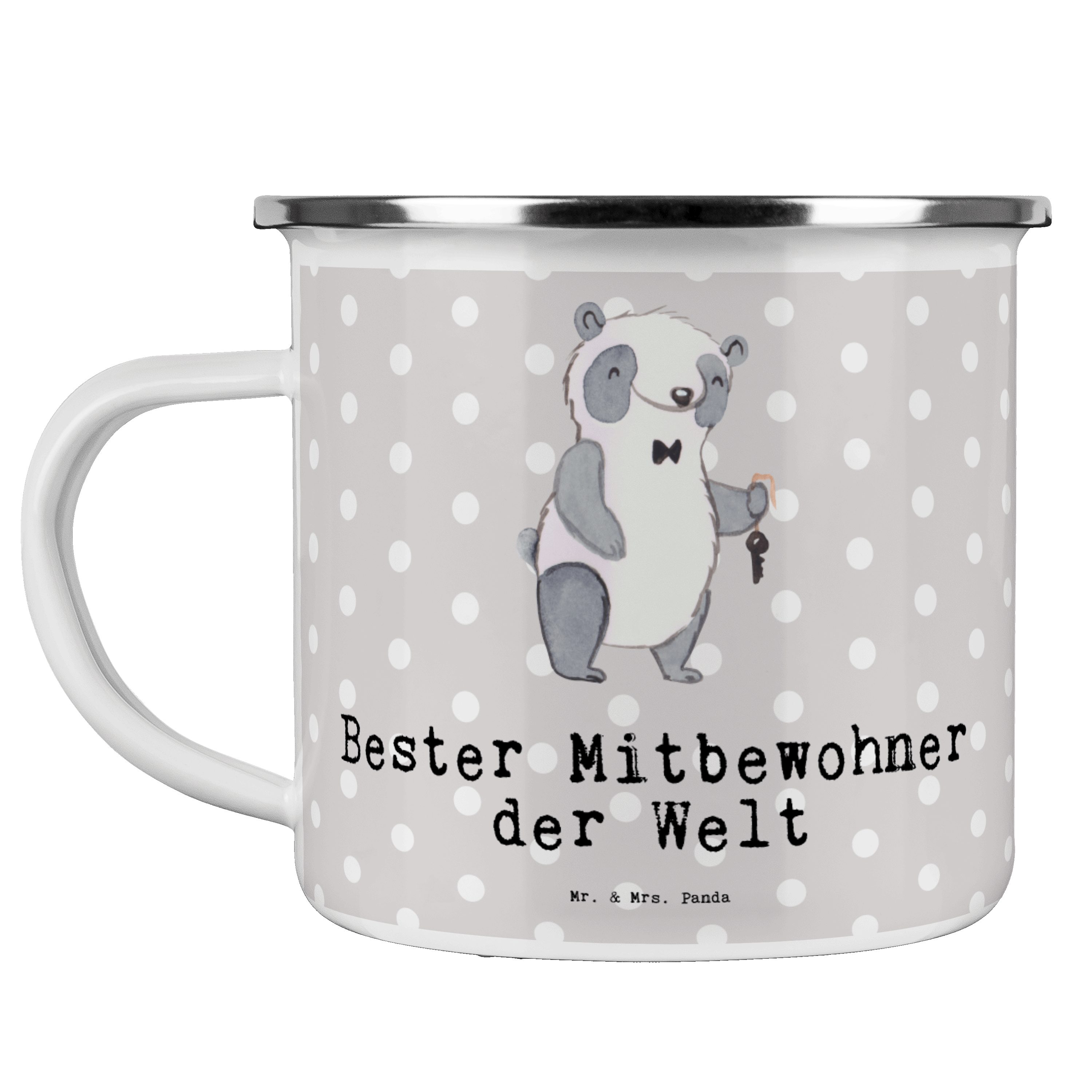 Geschenk, Panda Welt & - Geburtst, Grau - der Mitbewohner Panda Emaille Becher Bester Pastell Mrs. Mr.