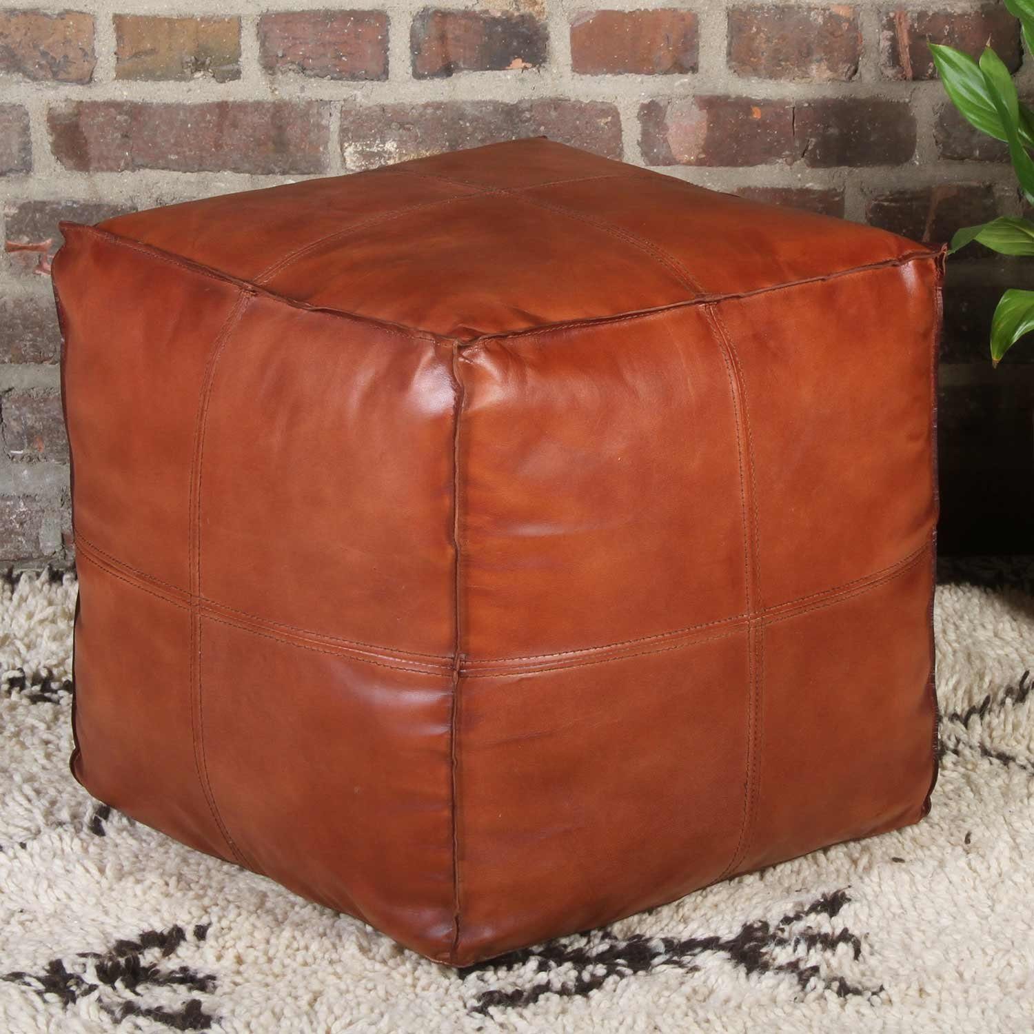 Casa Moro Pouf Orientalisches Leder-Sitzkissen Sunyata braun 45x45x45cm Handgefertigt (Echt-Leder Sitz-Hocker quadratisch), ein Polsterhocker für einfach schöner Wohnen HH2813