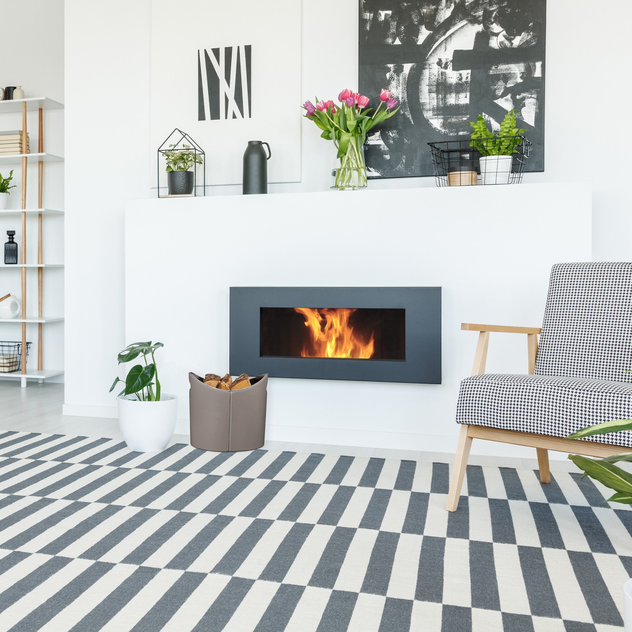 relaxdays Kaminholzkorb Grauer Holzkorb Kunstleder, L günstig online kaufen