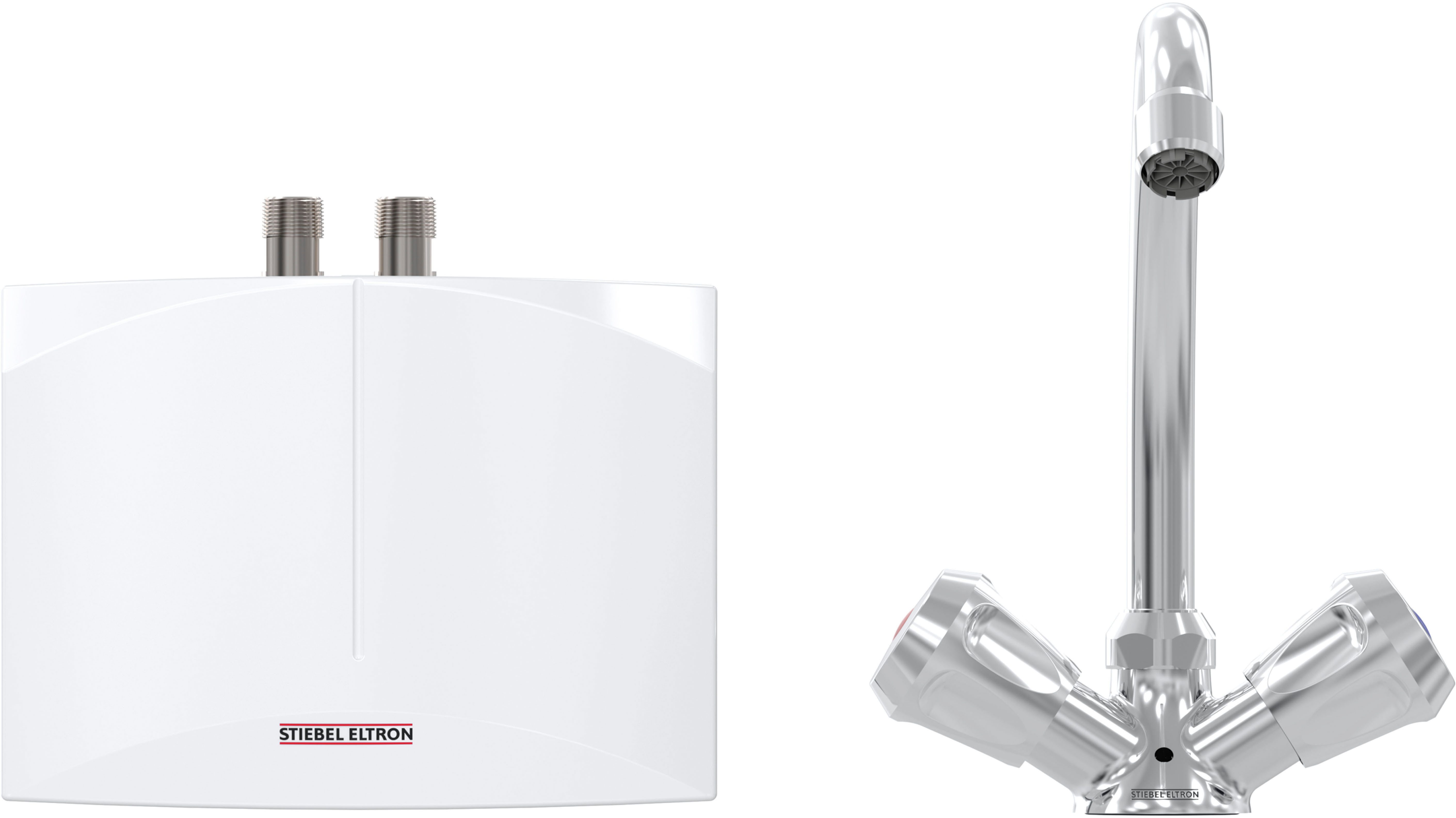 STIEBEL ELTRON Klein-Durchlauferhitzer DNM 3 + MAZ mit 2-Griff Spültischarmatur, für Handwaschbecken, hydraulisch, min. 35 °C, Set, 3,5 kW, m. Stecker 230V, hydraulisch, drucklos