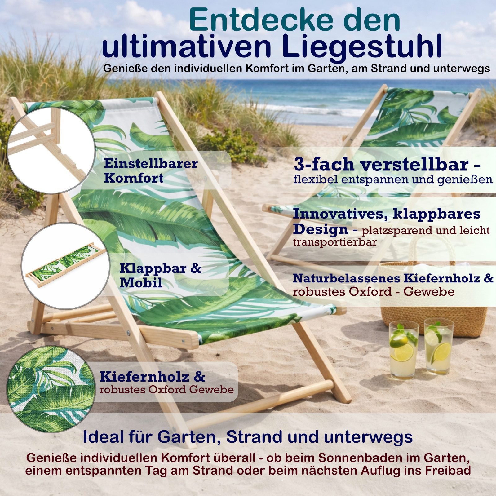 HAGO Gartenstuhl Strandliege Sonnenliege Liegestuhl Gartenstuhl Gartenliege Klappstuhl (1 St)