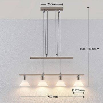 Lindby Hängeleuchte Delira, dimmbar, Leuchtmittel nicht inklusive, Modern, Glas, Eisen, weiß, nickel satiniert, 4 flammig, E14