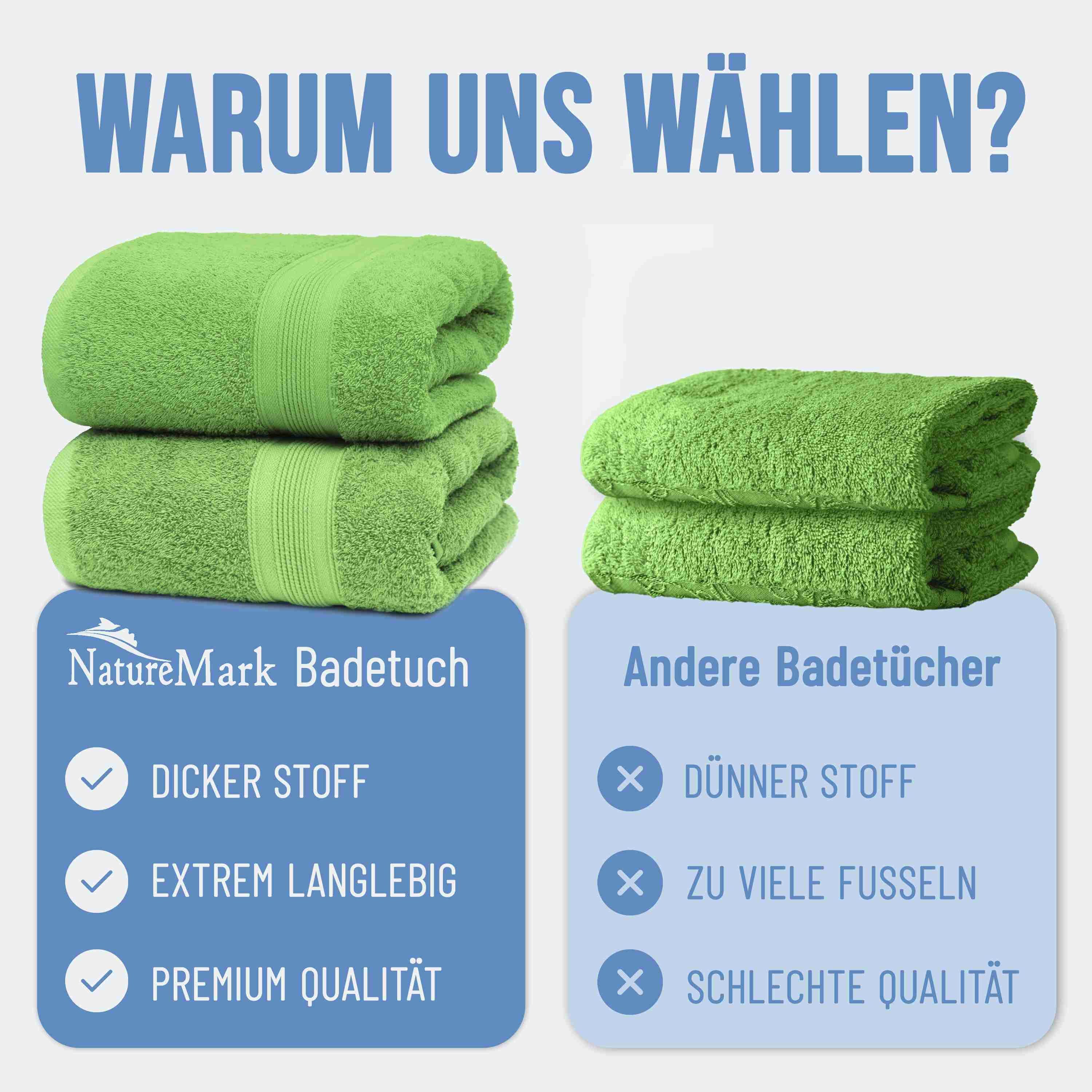 NatureMark Badetuch 2er-Set Frottier Badetücher 100x150cm, 100% Baumwolle (2-St), Premium Qualität, BADETUCH, Bade-Handtuch, 100x150cm – Bild 5 von 5