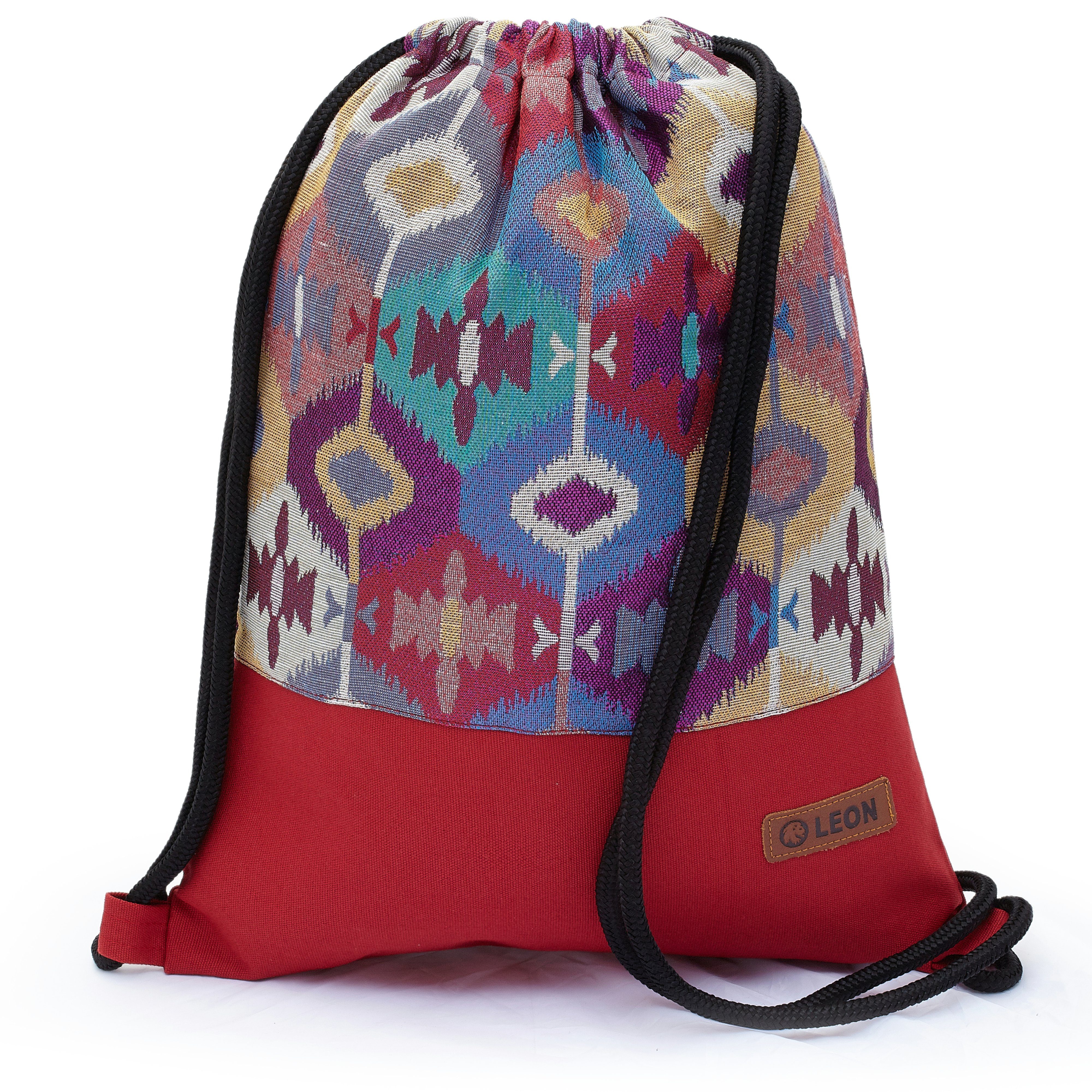 By Bers Turnbeutel Leon By Bers Turnbeutel Beutelrucksack Freizeitrucksack (Tagesrucksack Turnbeutel Beutelrucksack Freizeitrucksack für Strand Sport Festival Freizeit Alltag Einkauf aus Baumwolle Innentasche Schlüsselband), robuste hochwertige Baumwolle