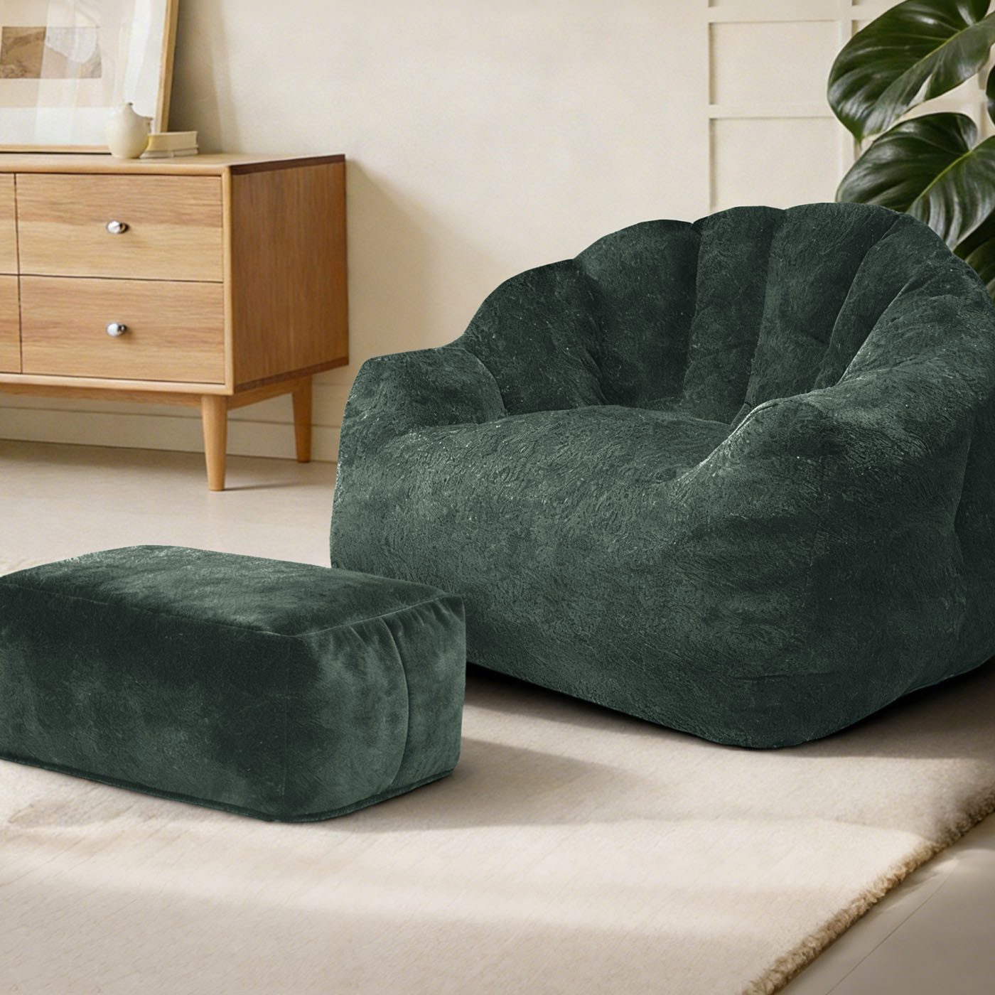 MODFU Sofa Sitzsack Einzelsofa, mit Ottoman-Set für entspannte Wohnbereiche, komfortabler Relaxsessel in einzigartigem Design