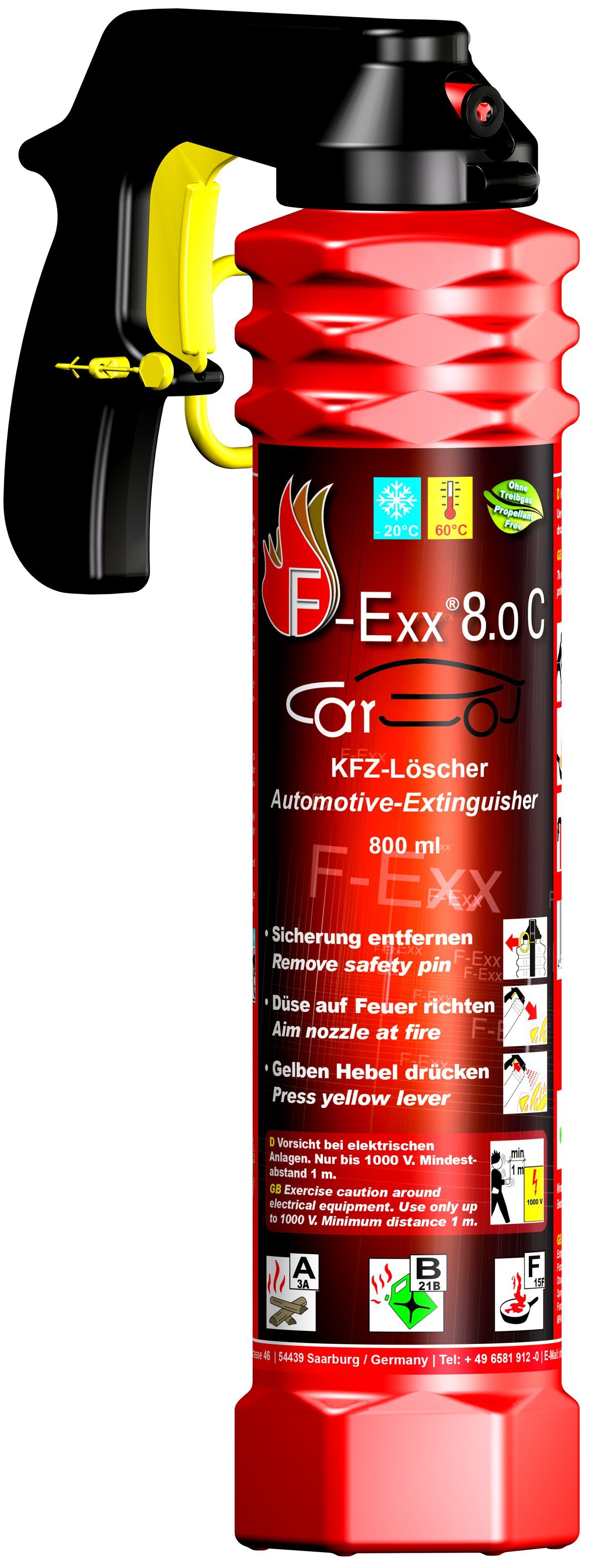 F-Exx Schaum-Feuerlöscher F-Exx® 8.0 C Auto-Feuerlöscher ohne Treibgas,  frostsicher -20°C +70°C