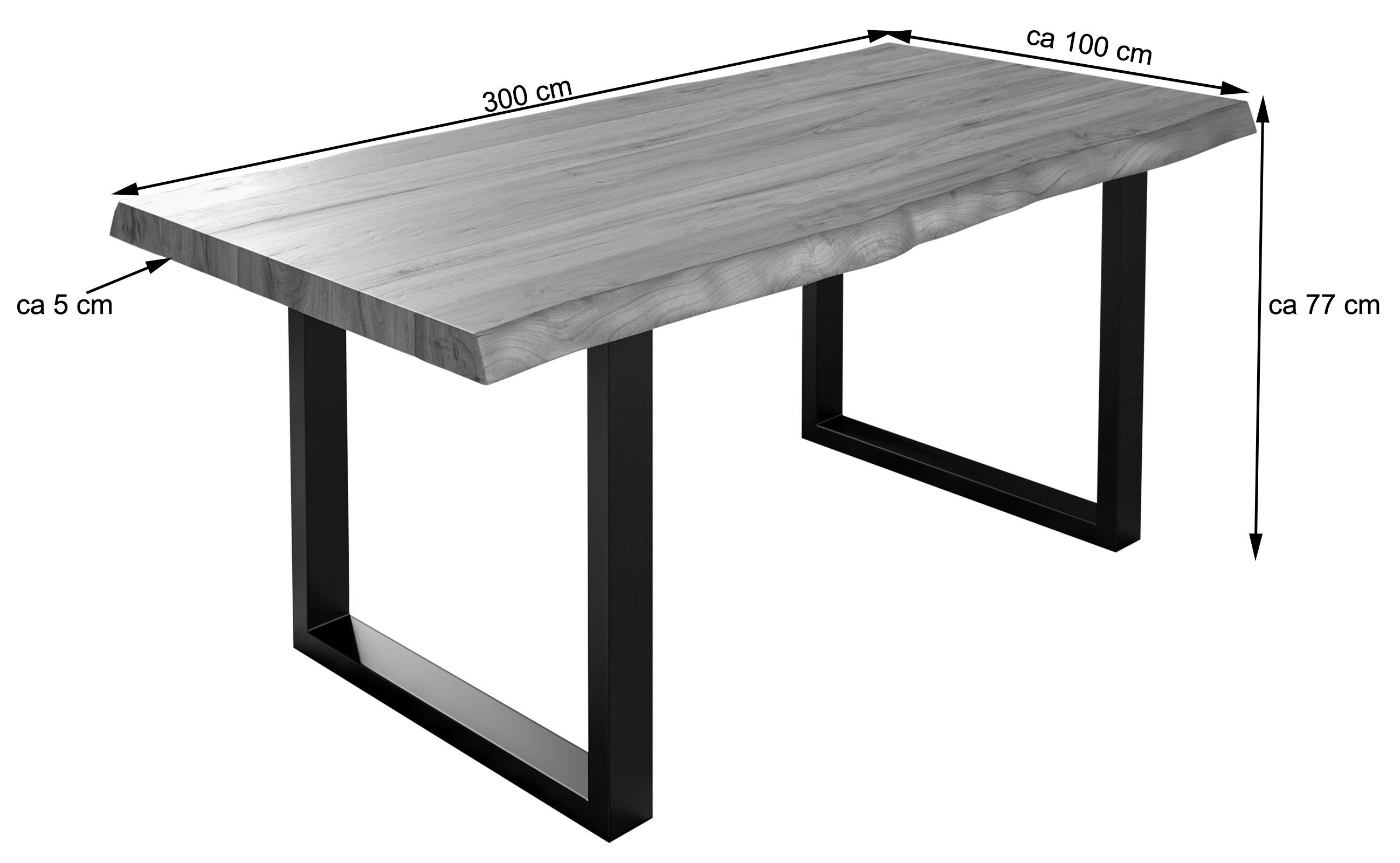 SAM® Baumkantentisch Ute, Akazienholz, Baumkante, Metallgestell U-Form, bis 3 Meter