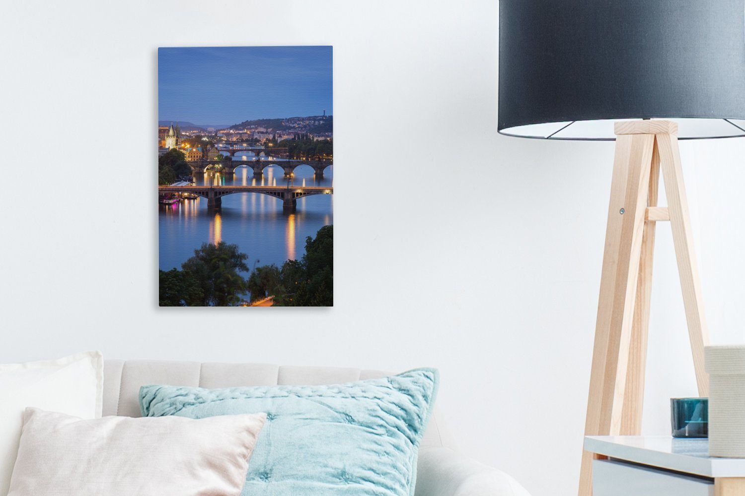 inkl. Gemälde, Prag Brücke, Zackenaufhänger, 20x30 bespannt Leinwandbild (1 Wasser Leinwandbild - fertig St), cm - OneMillionCanvasses®