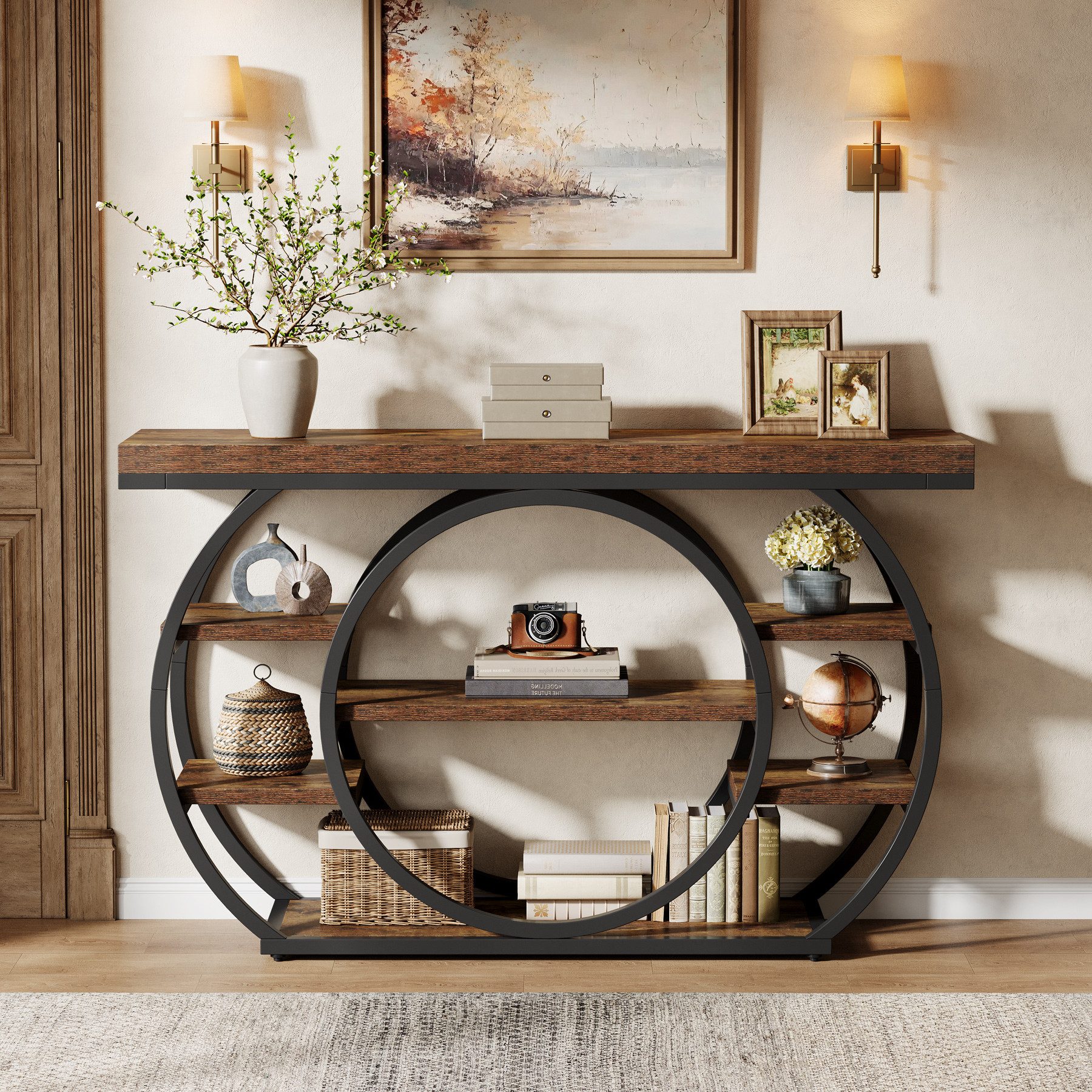 Tribesigns Konsolentisch 120 cm schmaler Sofatisch, 5-stufiger Flurtisch mit Metallgestell