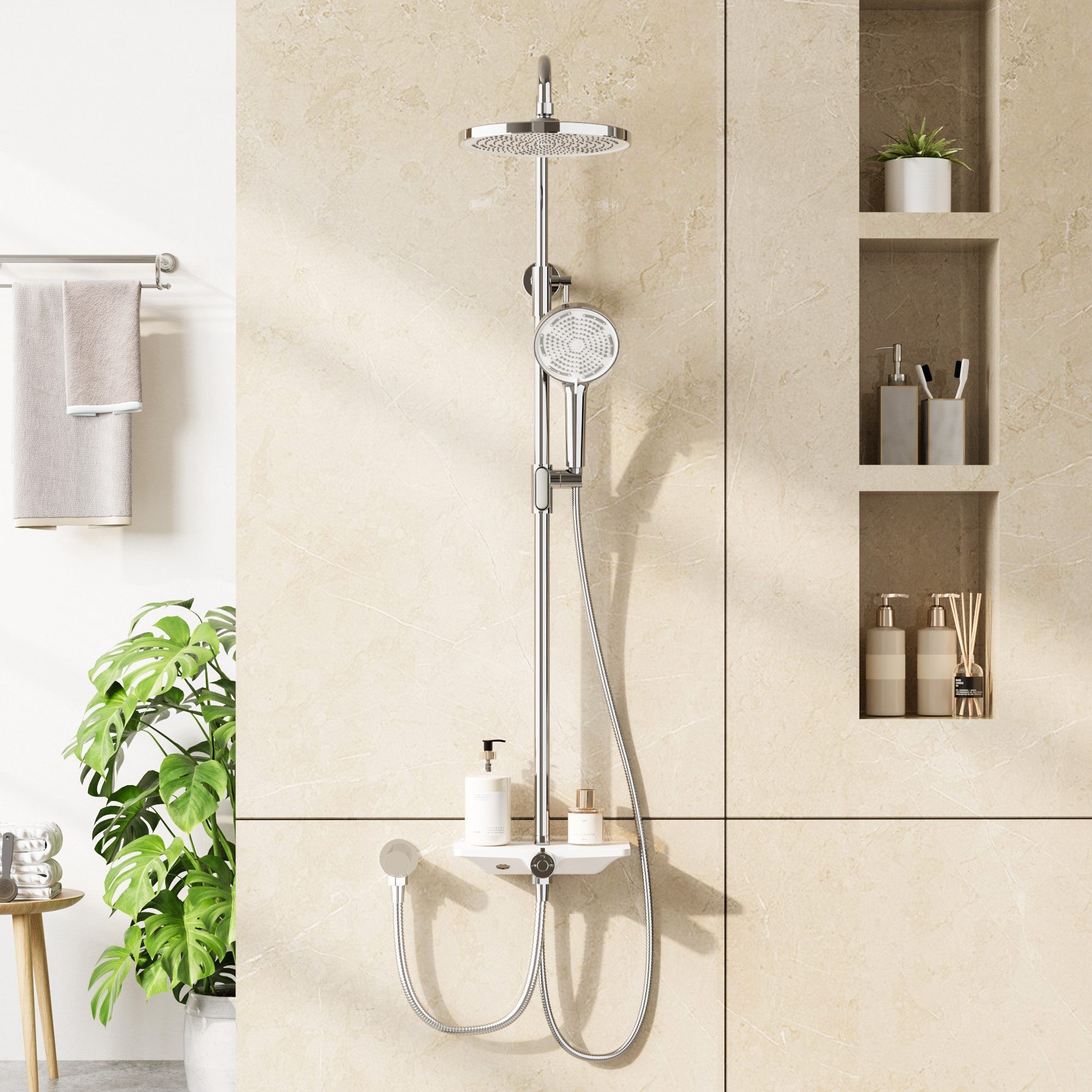 GarveeMore Brausegarnitur Regendusche Duschsystem mit Ablage günstig online kaufen