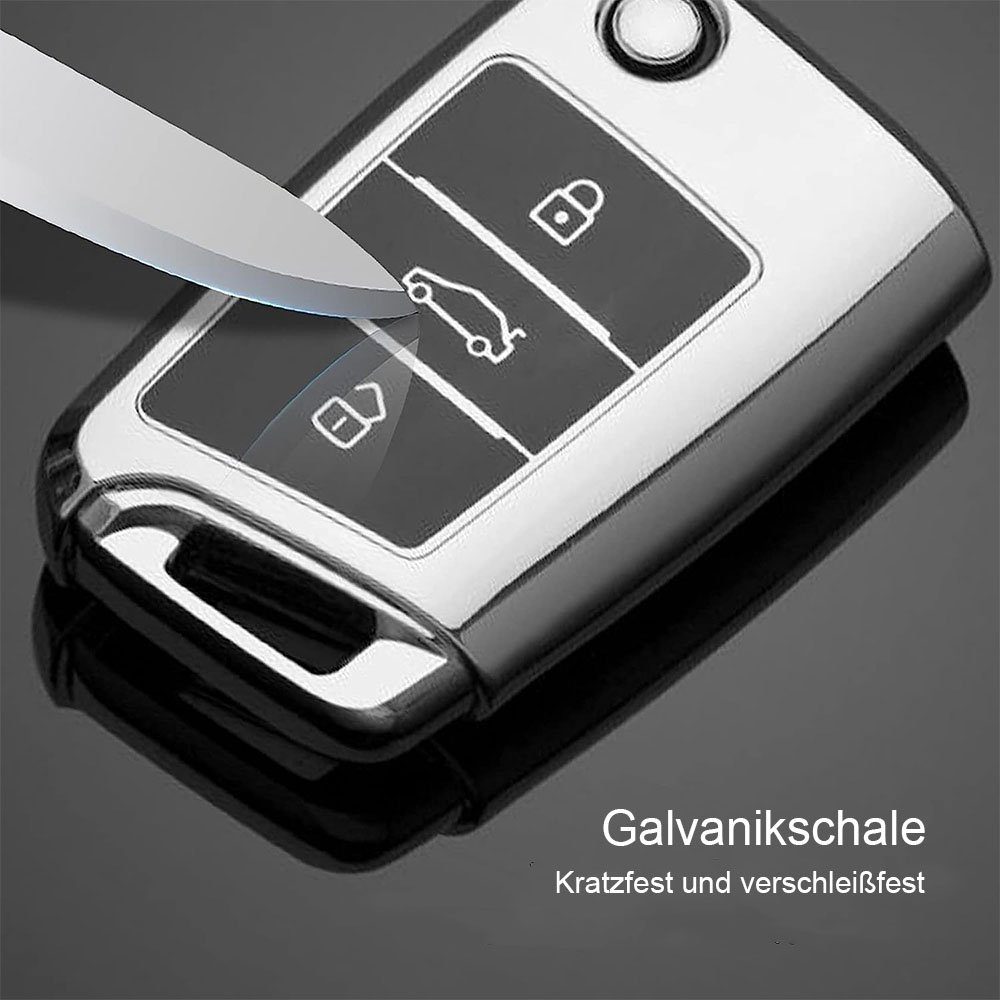 TUABUR Schlüsselanhänger Schlüsselhülle, Silber/Blau (1-tlg) Golf Set 7 VW MK7 2x