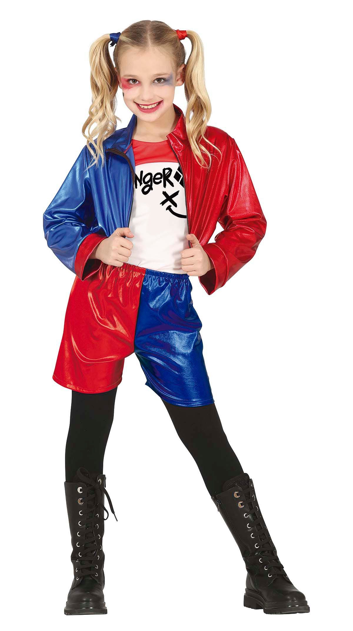 Fiestas Guirca Kostüm, Clown Harlekin Mädchen rot blau Kostüm