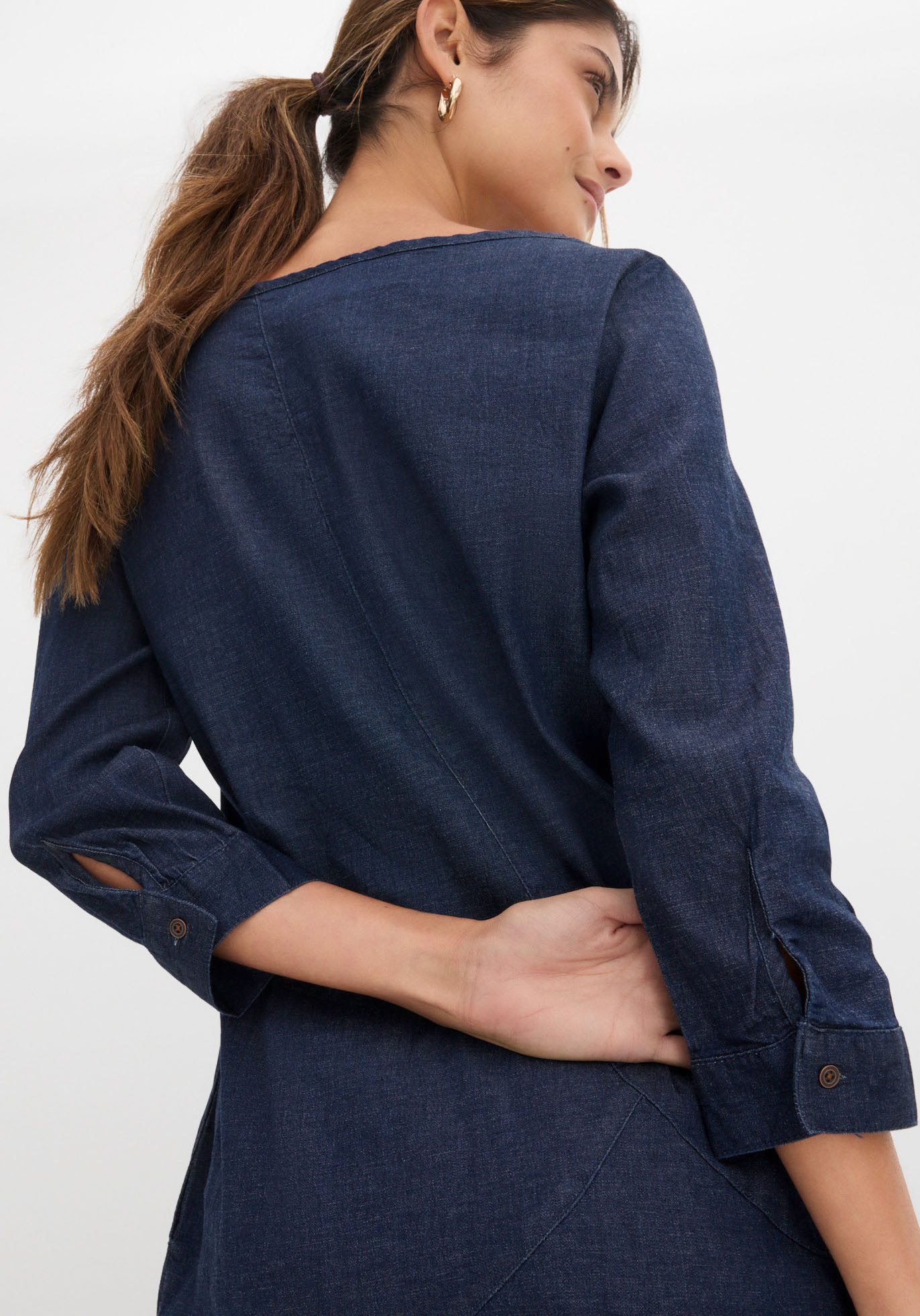 bonprix Jeanskleid (1-tlg) für Frühling und Sommer, aus Baumwolle mit Elasthan, mit 3/4-Ärmeln