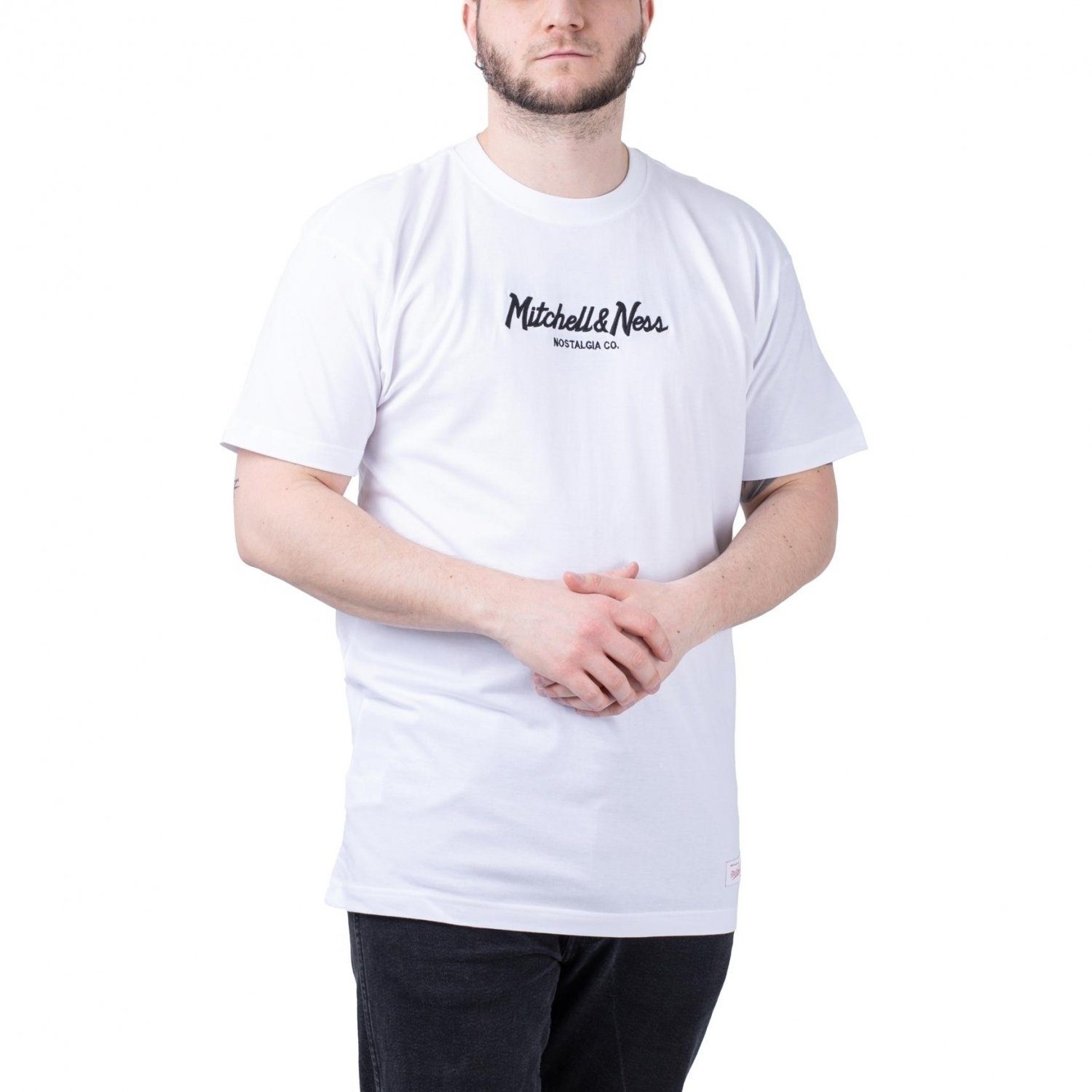 Mitchell & Ness T-Shirt Mitchell & Ness Pinscript Branded Tee White