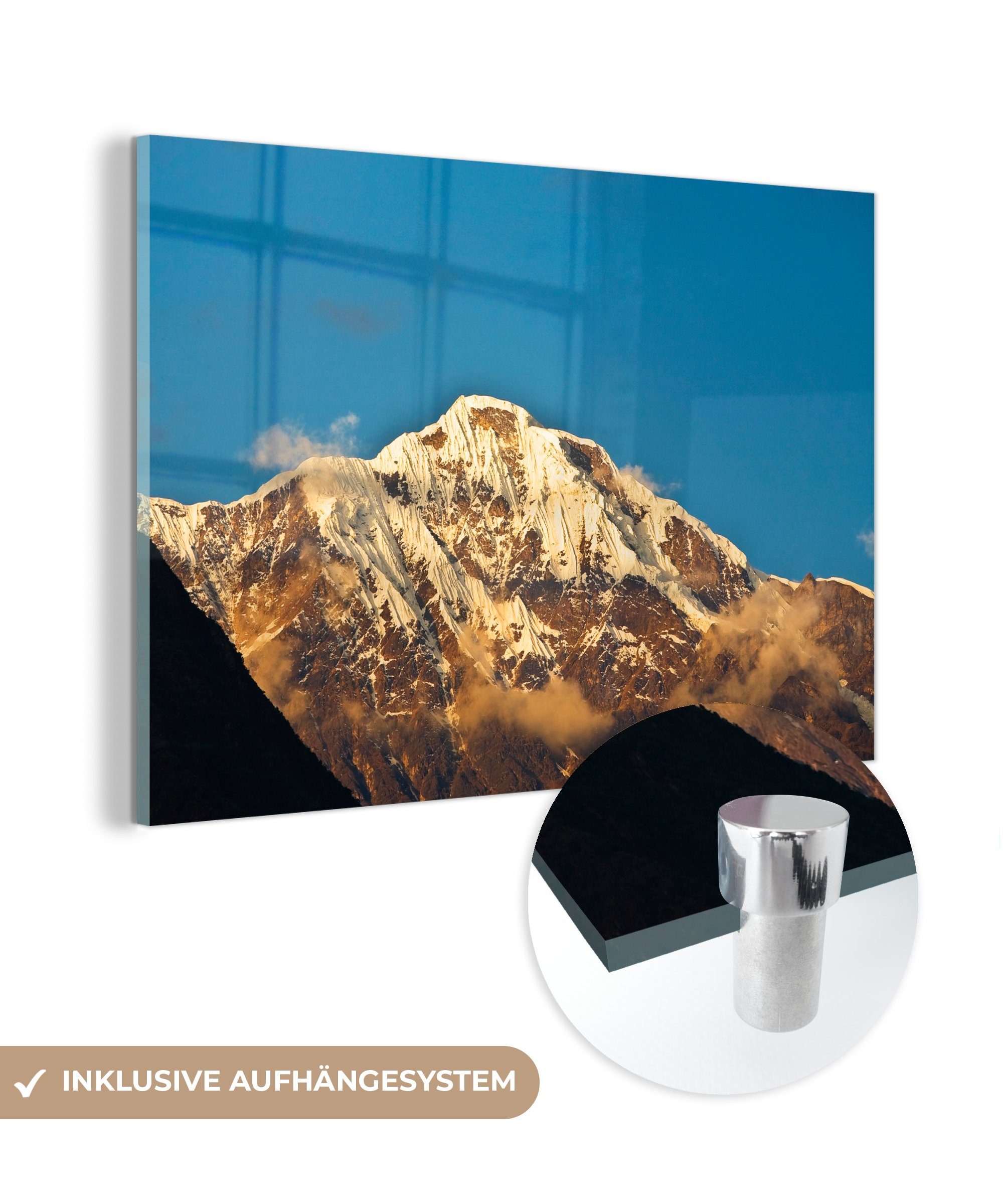 MuchoWow Acrylglasbild Der schneebedeckte Salcantay-Berg in Peru, (1 St), Acrylglasbilder Wohnzimmer & Schlafzimmer