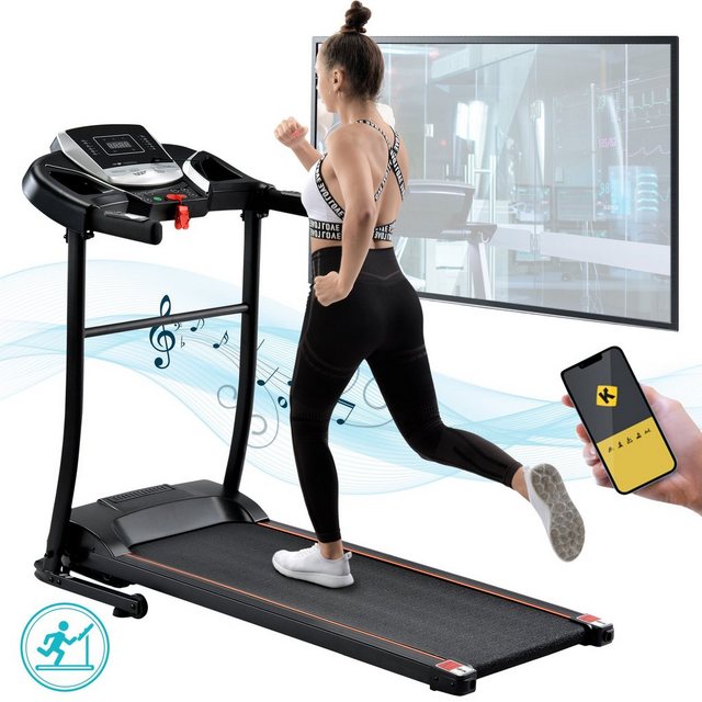 BUMHUM Fitnessbike Foldable Treadmill for Home, Running Exercise Equipment with Kinomap, App, USB Bluetooth and AUX Connectivity, LED Display, Black