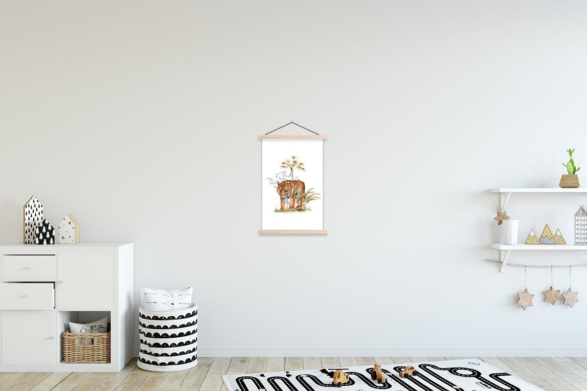 MuchoWow Poster Tiger - Pflanze - Bild, (1 St), Posterleiste, Textilposter für Wohnzimmer, Bilderleiste, Magnetisch