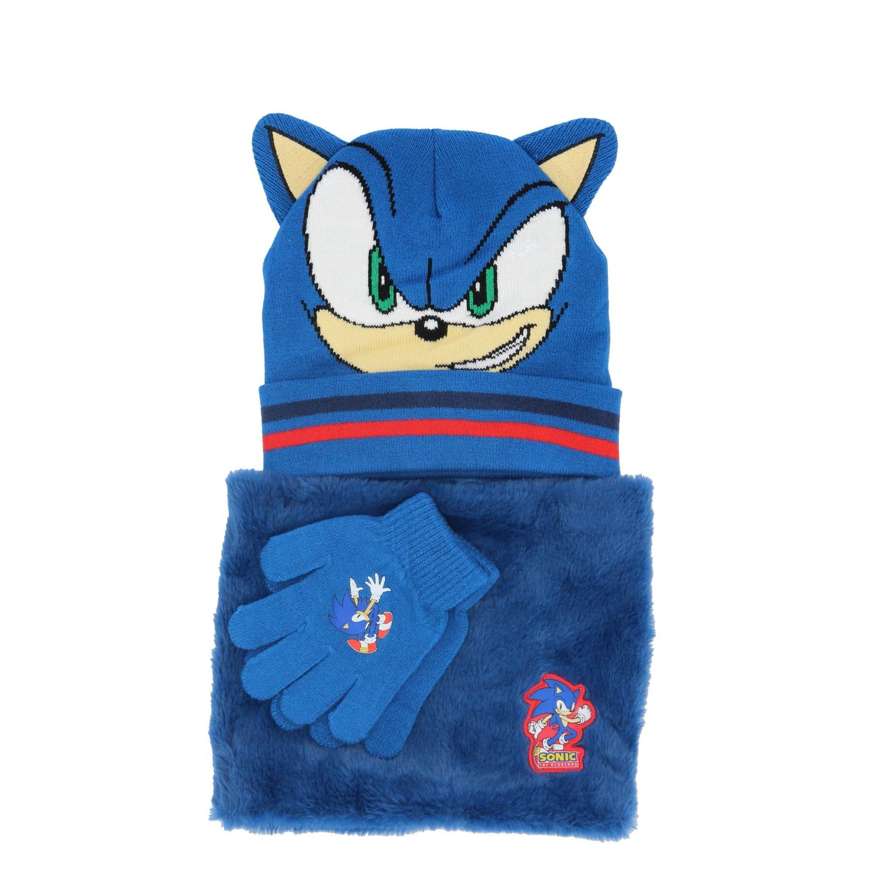 Sonic Mütze & Schal Winteraccessoires Komplettes Set aus Mütze, Schal und Handschuhen
