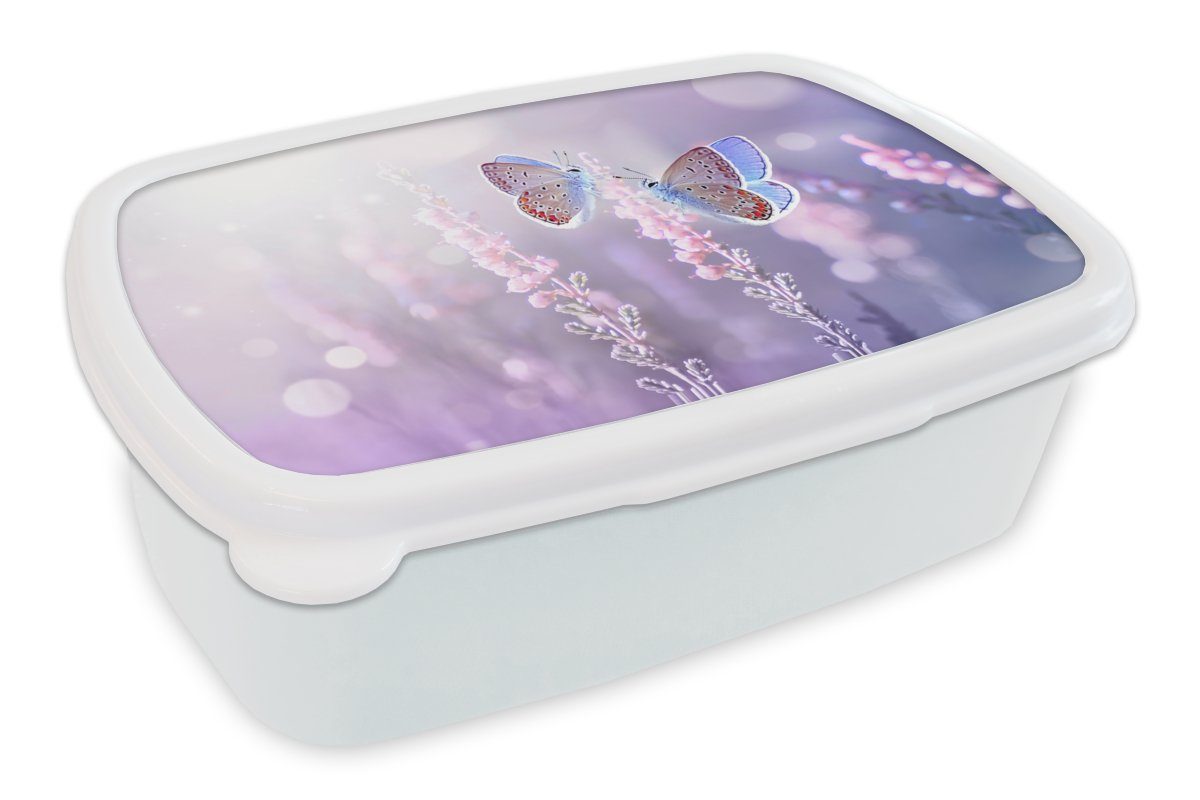 MuchoWow Lunchbox Schmetterling für - Erwachsene, und Jungs Kunststoff, - Blumen Mädchen für Kinder - und Brotbox Lavendel weiß Brotdose, Lila, (2-tlg)