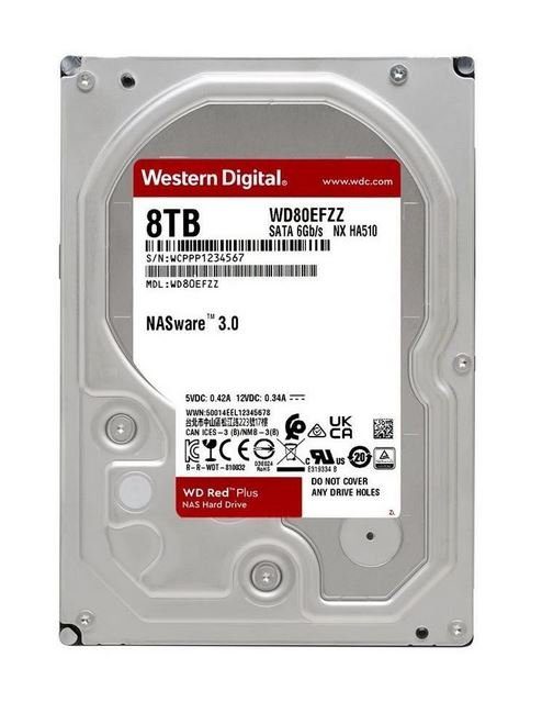 Western Digital WD Red Plus HDD-NAS-Festplatte (8 TB) 3,5" 210 MB/S Lesegeschwindigkeit, 210 MB/S Schreibgeschwindigkeit