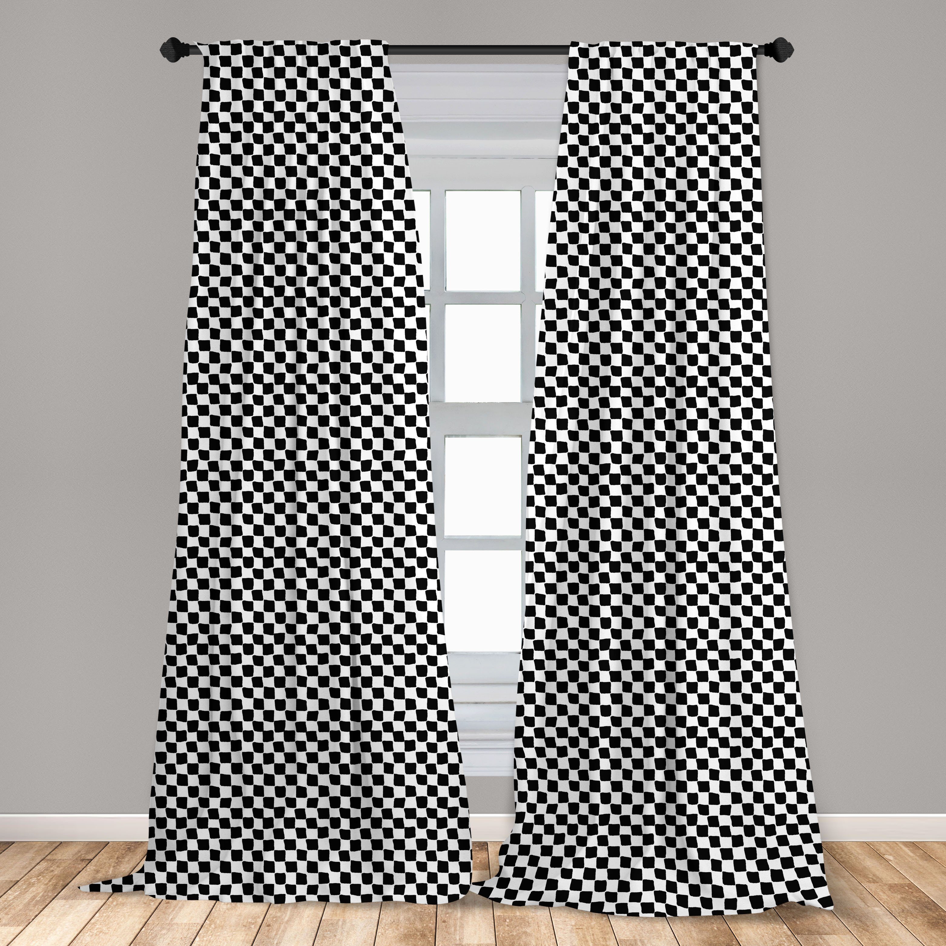 Abakuhaus, Mudcloth Gardine Wohnzimmer Schlafzimmer Checkered Microfaser, Stil Vorhang Dekor, Abstrakt für