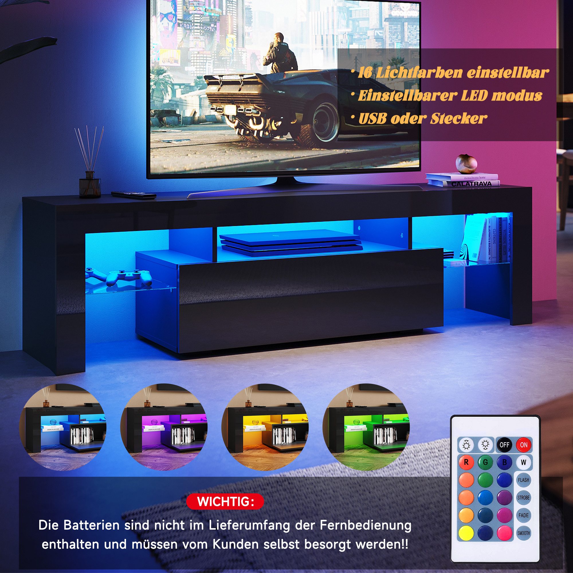 SONNI Lowboard Lowboard TV Board, Der moderne TV-Schrank, Weiß/Schwarz TV Lowboard 130/160/180 cm