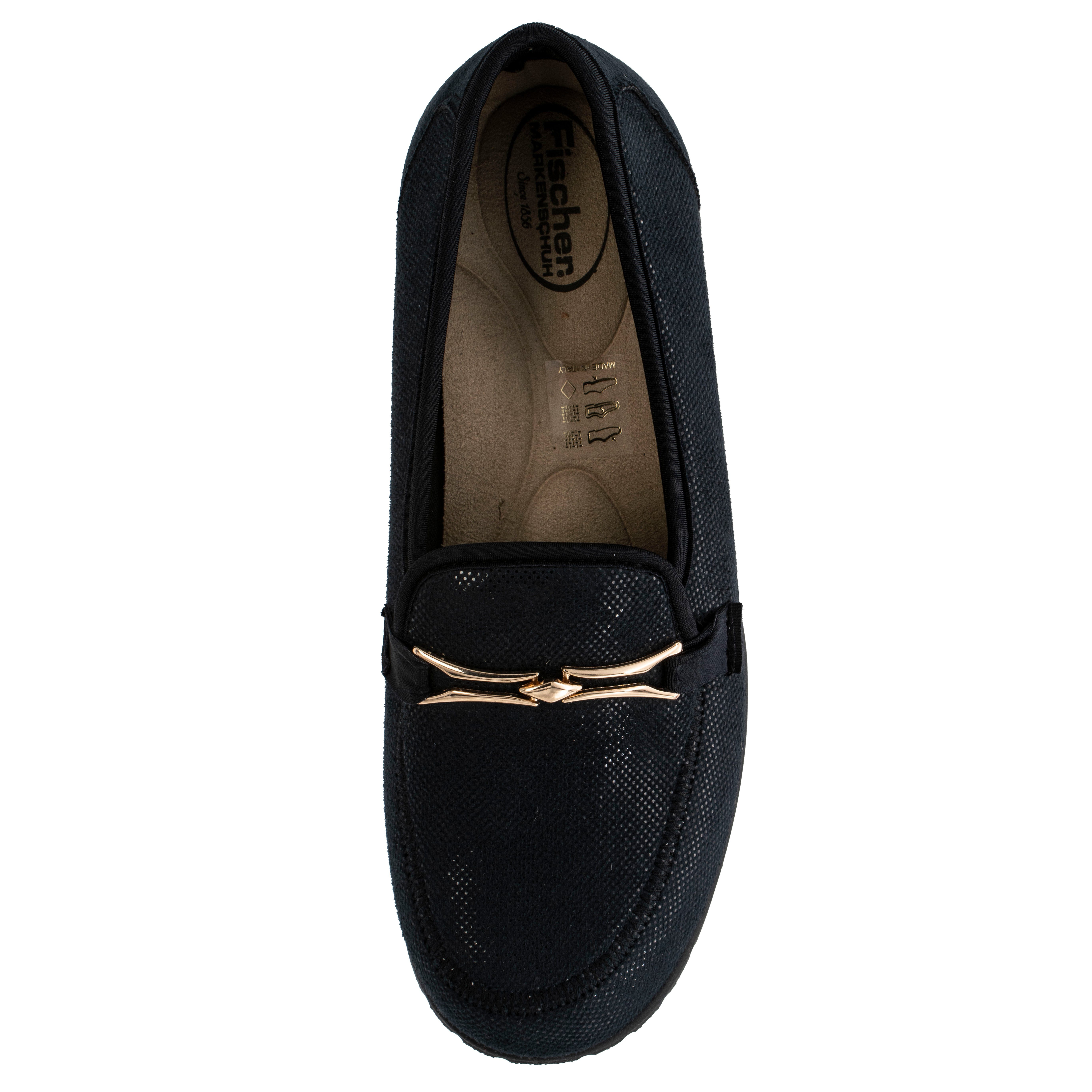 Fischer-Markenschuh Karin Slipper aus Stretchmaterial, Textilfutter, Ledereinlegesohle herausnehmbar