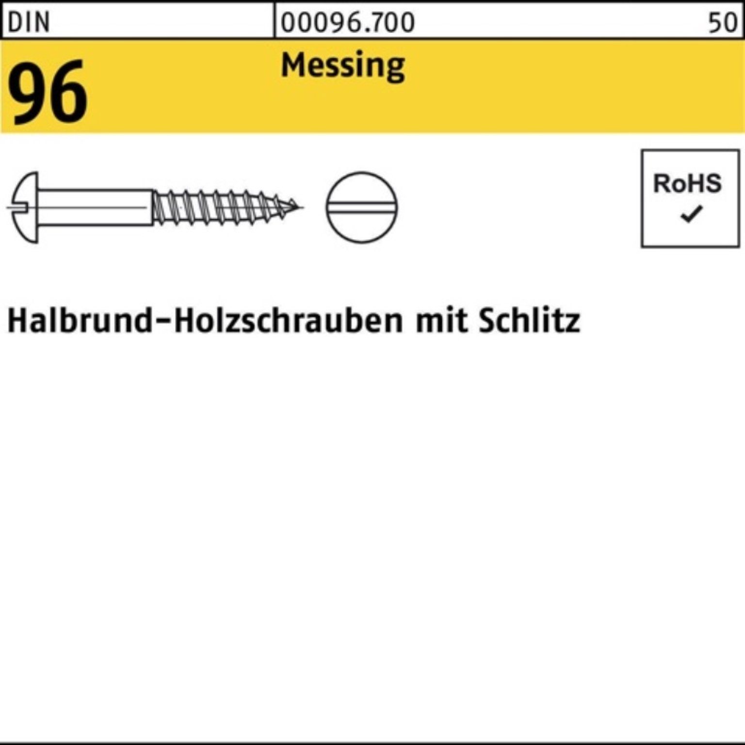 Schlitz 4x 96 Reyher DIN Holzschraube Schraube 50 200 200er Messing Pack Halbrundkopf