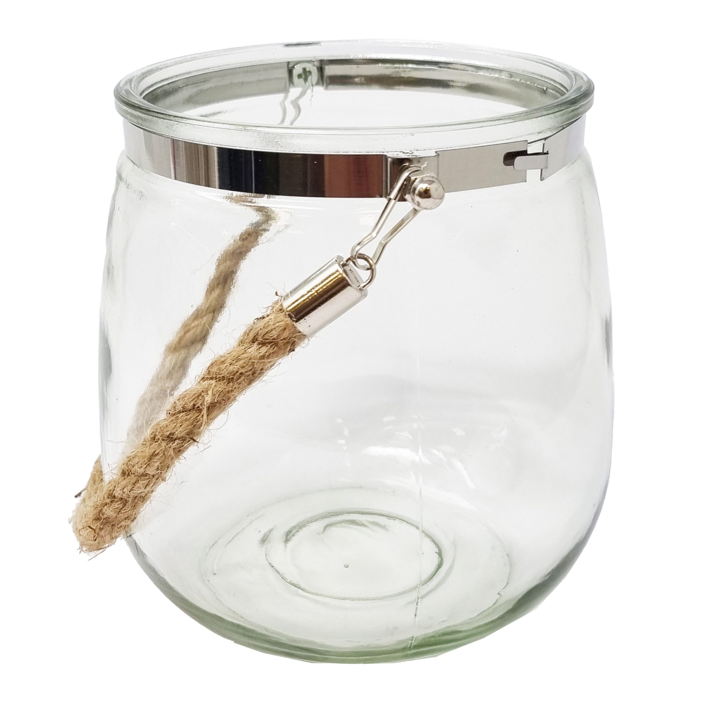 B&S Windlicht Glas Teelicht Landhaus – Romantisches Gartenlicht Jute Henkel (1 St)