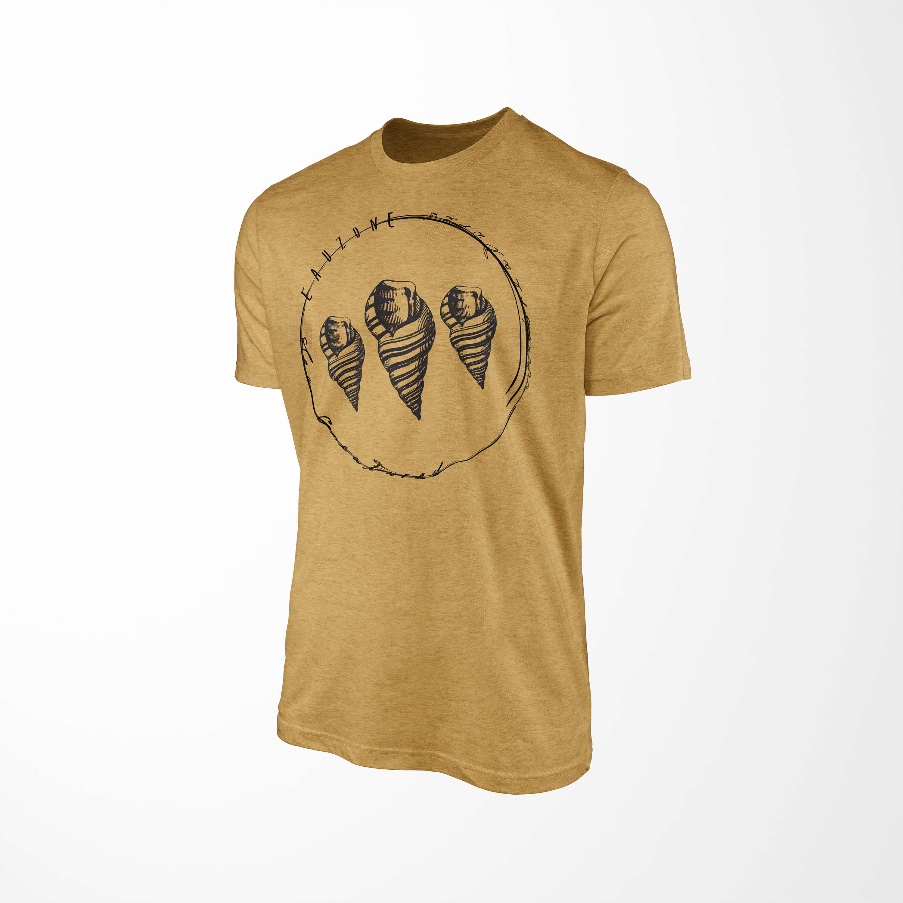 T-Shirt Sea Creatures, Tiefsee Serie: Gold Struktur T-Shirt - und Antique Schnitt Sinus feine Art 031 Sea Fische sportlicher /