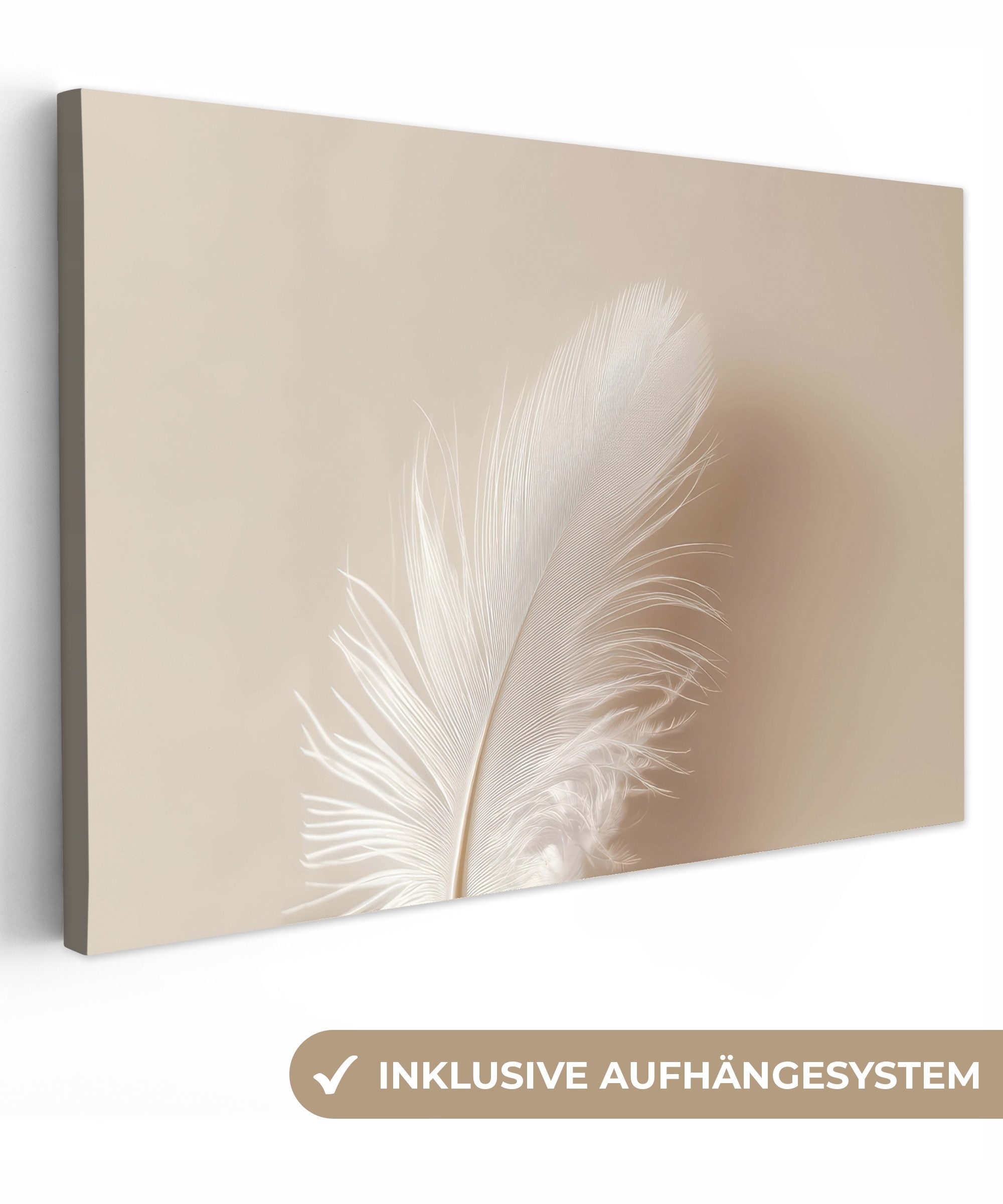OneMillionCanvasses® Leinwandbild Feder - Minimalistisch - Rosa, Fotodruck (1 St), Leinwand Bilder Klein, Wand Dekoration Aesthetic 30x20 cm