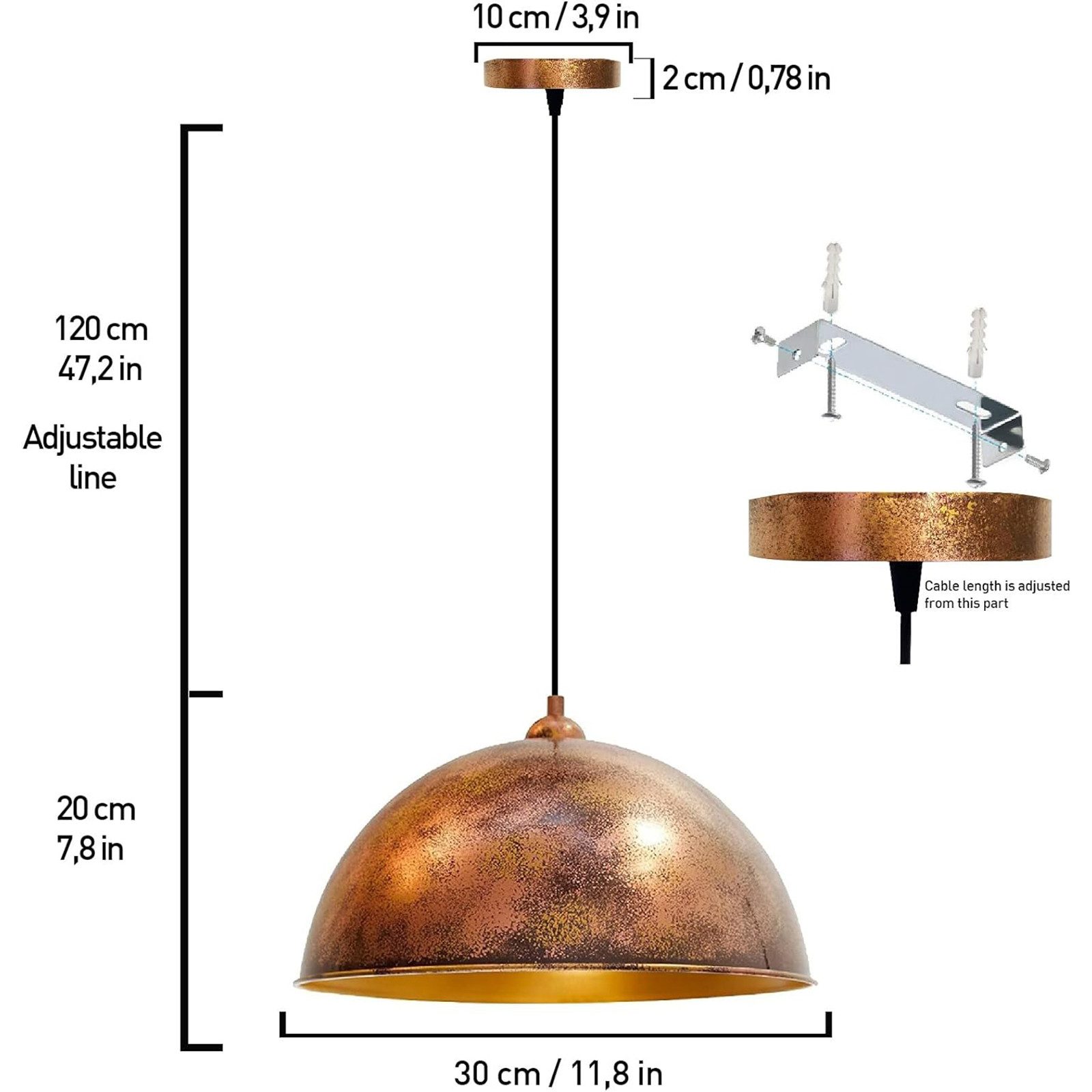 Bamyum Pendelleuchte Hängelampe Kupferfarbe, E27, Handgemalt Vintage Industrial Style Lampe, ohne Leuchtmittel