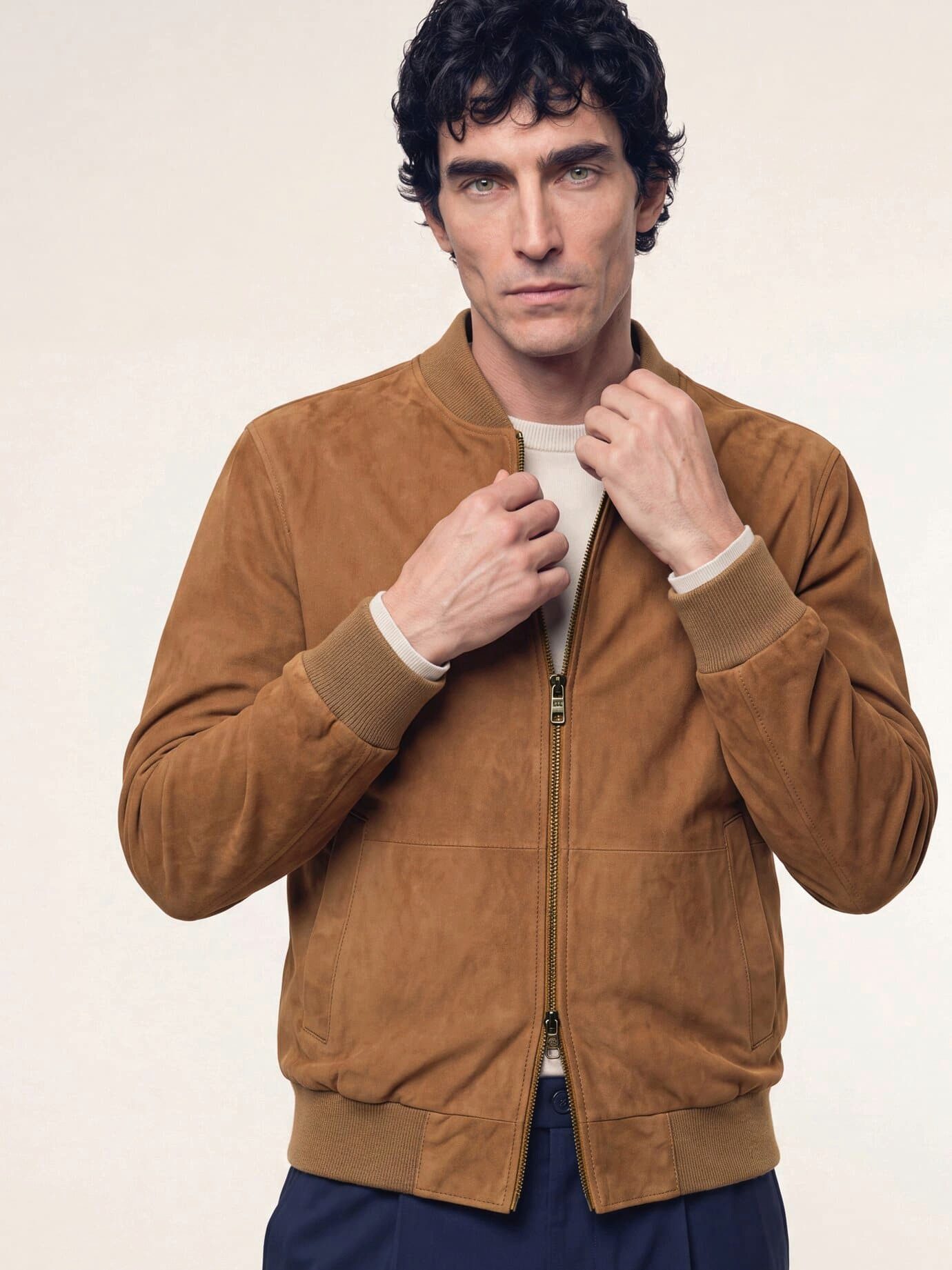 Walbusch Blouson Herren Blouson aus Ziegenvelours Stehkragen, klassisch, Kurzgröße