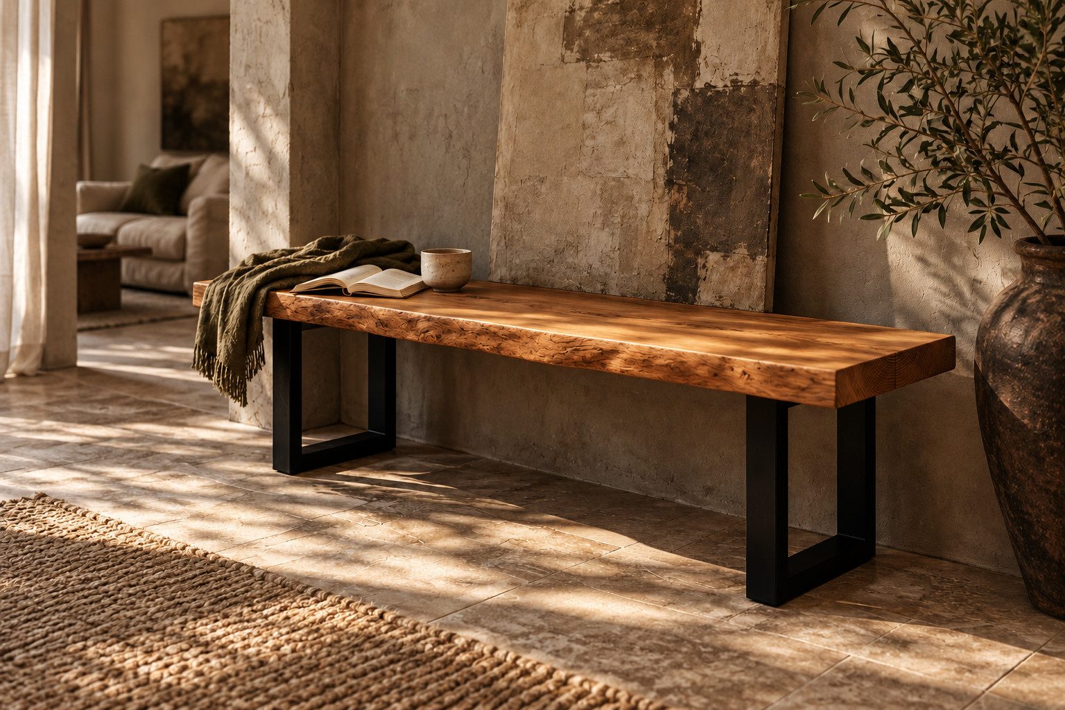Living Oak Sitzbank aus Massivholz Eiche Kufen mit Baumkante