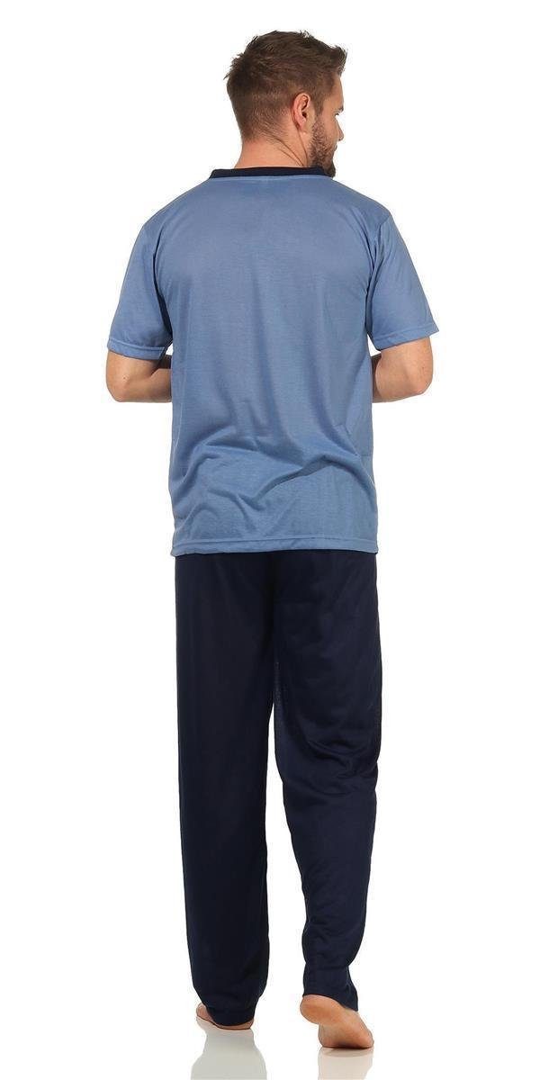 EloModa Pyjama Herren Sommer Pyjama T-shirt; tlg) L M (2 Blau V- 2XL Schlafhose XL Lange