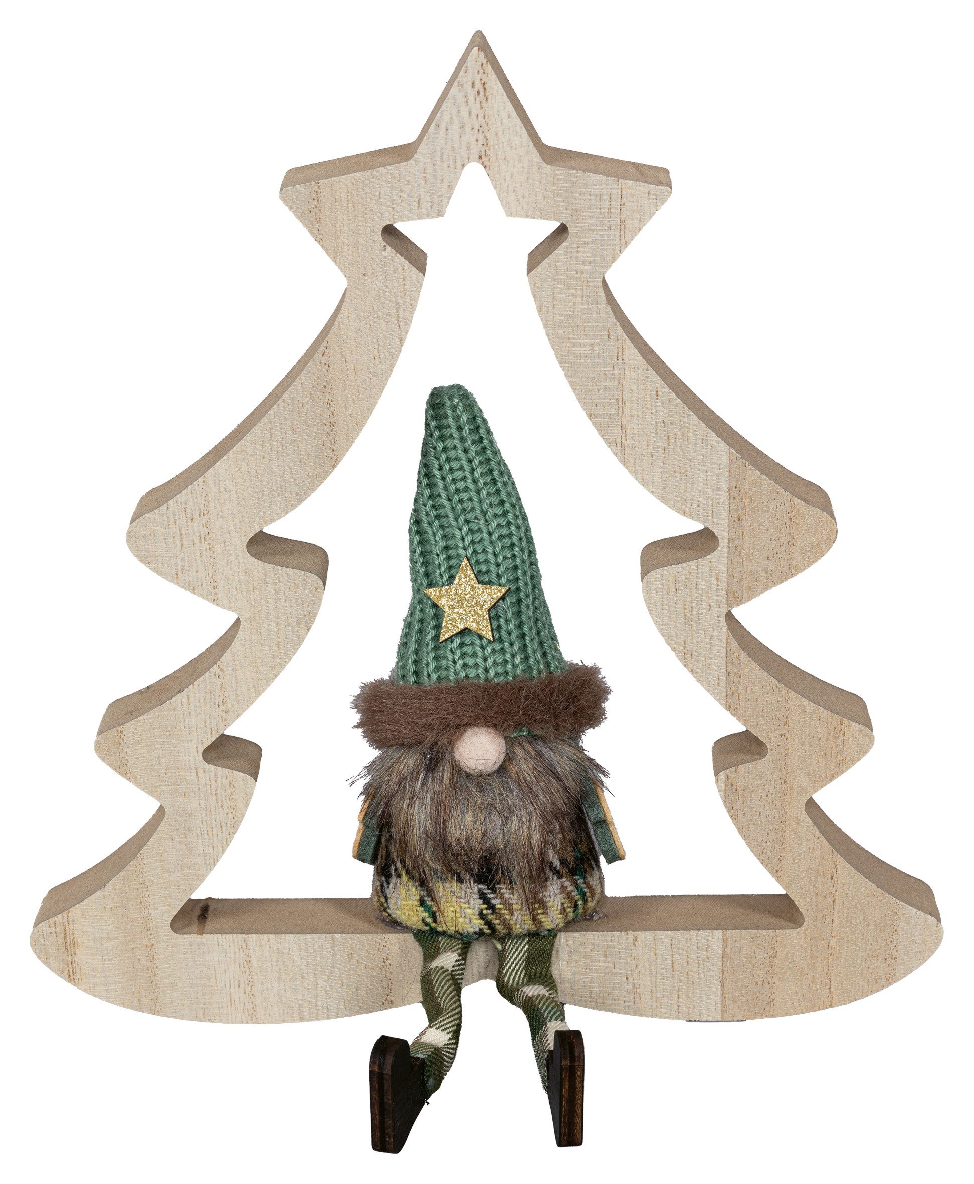 HGD Dekoobjekt Deko-Kantensitzer - Wichtel im Baum - aus Holz - 18 x 2 x 24 cm, in skandinavischem Stil für gemütliche Winterstimmung