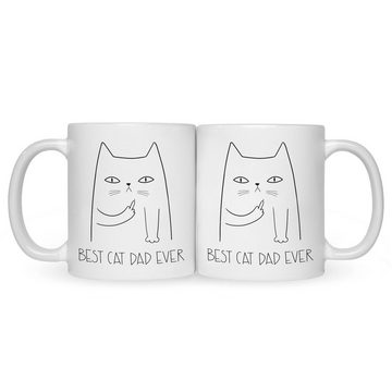 GRAVURZEILE Tasse mit Spruch - Best Cat Parent Ever, Keramik, Dad - Farbe: Weiß