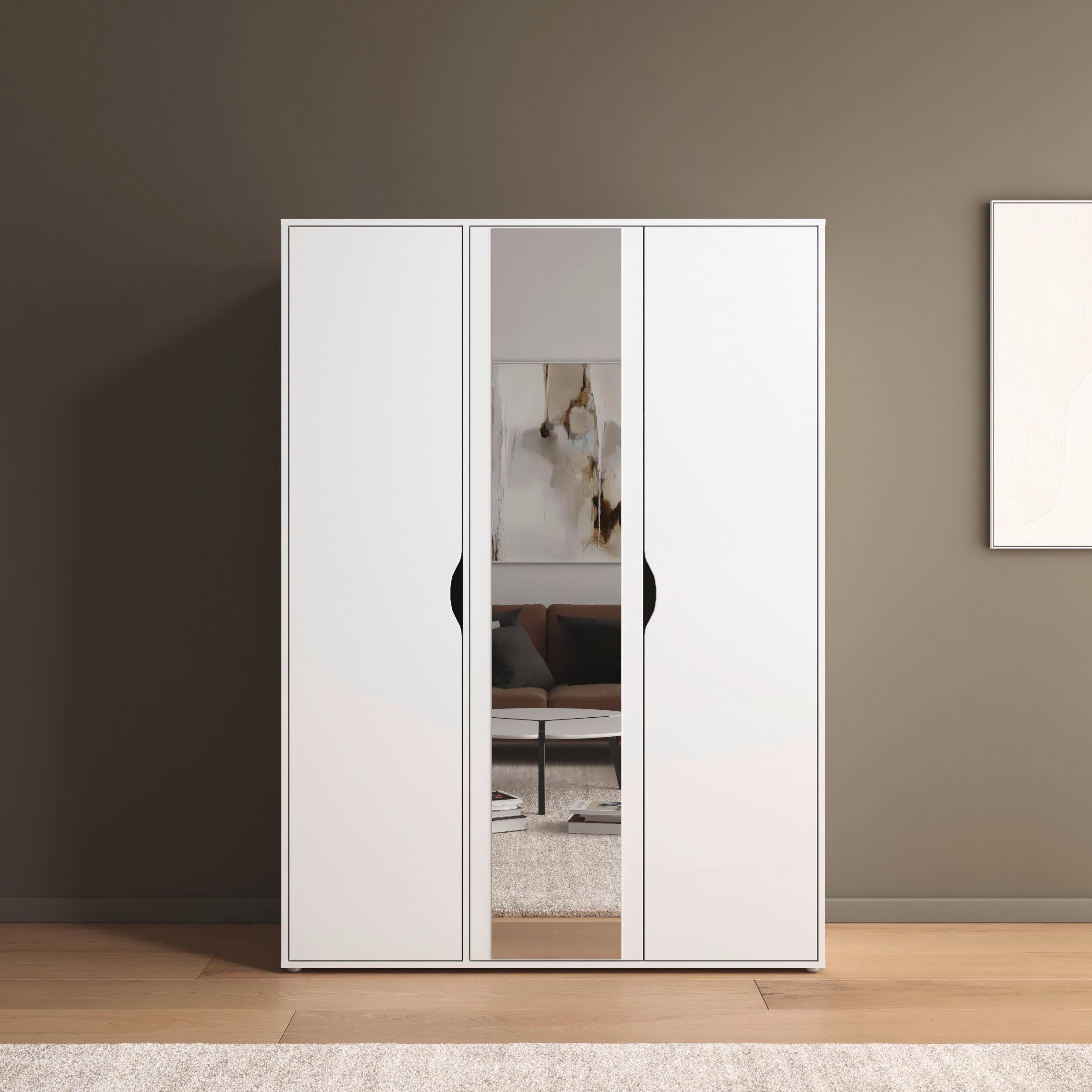 rauch Drehtürenschrank Kleiderschrank Schrank Garderobe Wäscheschrank NARAI mit Spiegel (in 3 verschiedenen Ausstattungen BASIC/CLASSIC/PREMIUM) Griffausfräsungen für eine grifflose Optik TOPSELLER MADE IN GERMANY