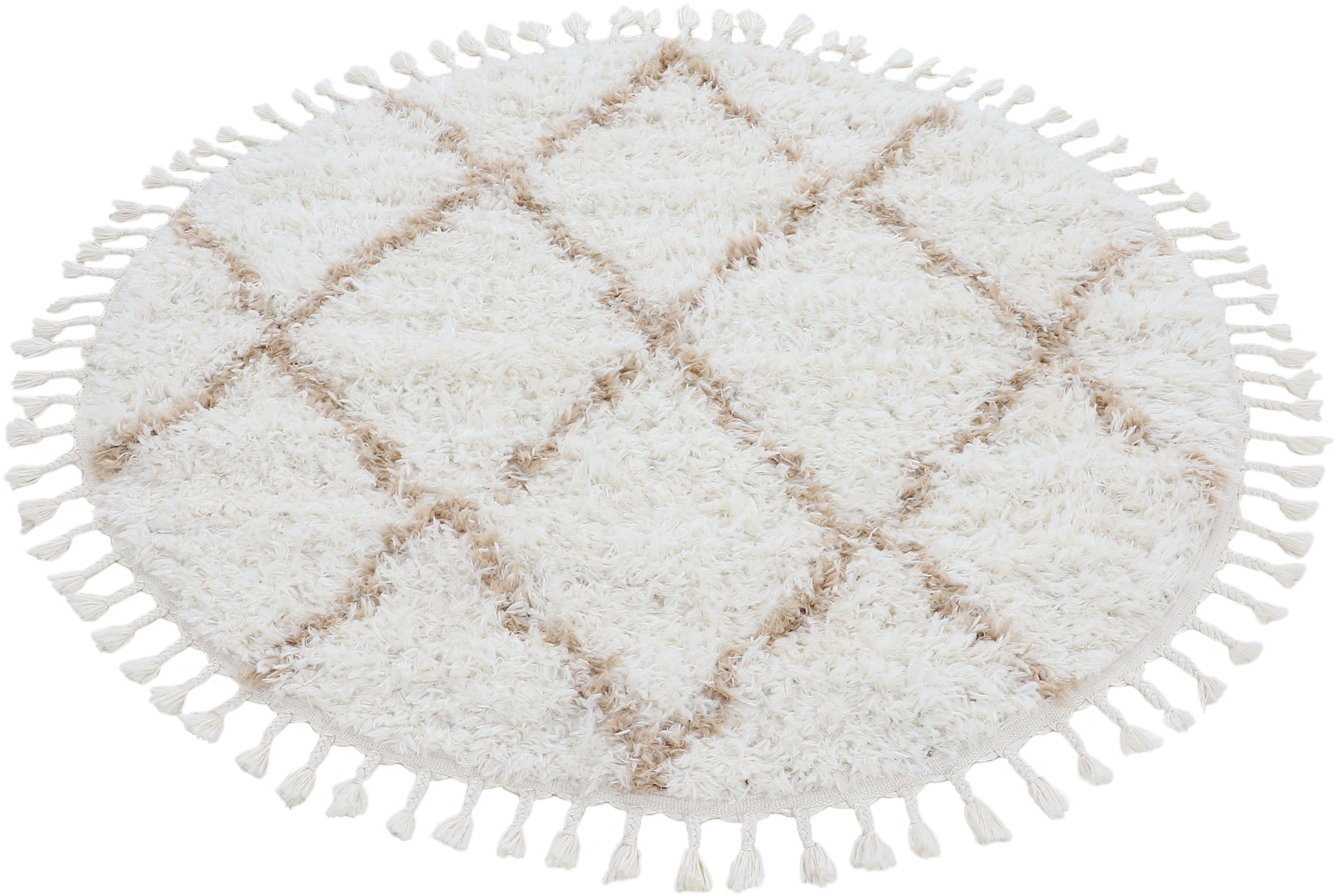 carpetfine Hochflor-Teppich Eddy, rund, Höhe: 30 mm, Shaggy Langflor mit Fransen, starke Größenauswahl, Wohnzimmer